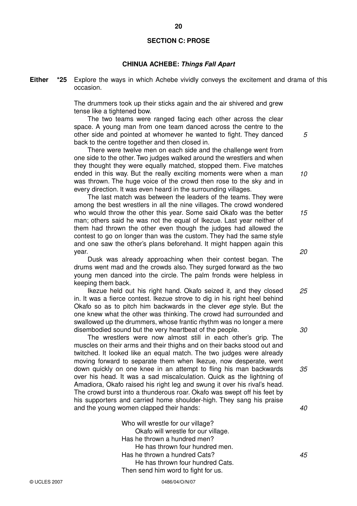 Cambridge IGCSE English - Literature 0486 2007 Oct/Nov Paper 4 · Variant 0 question paper, page 18 of 34