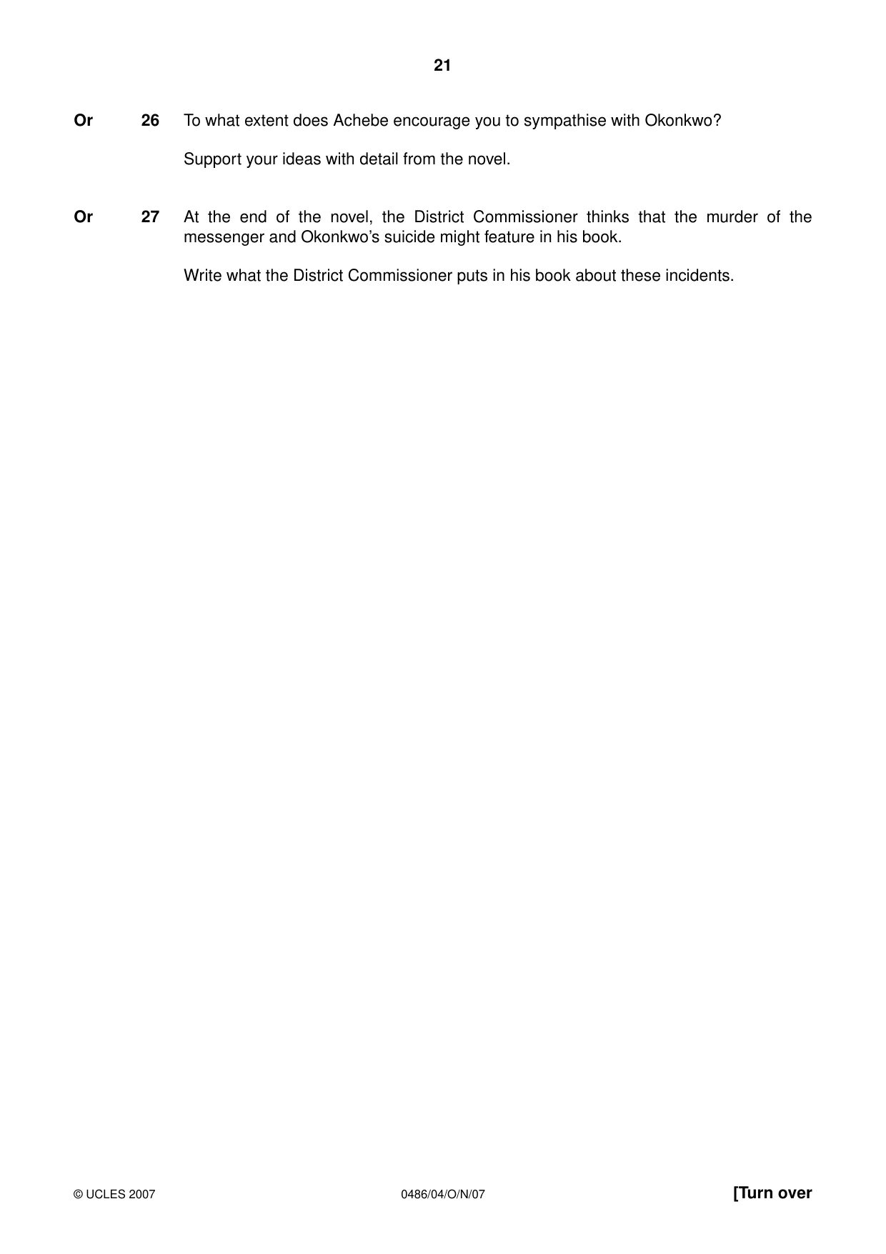 Cambridge IGCSE English - Literature 0486 2007 Oct/Nov Paper 4 · Variant 0 question paper, page 19 of 34