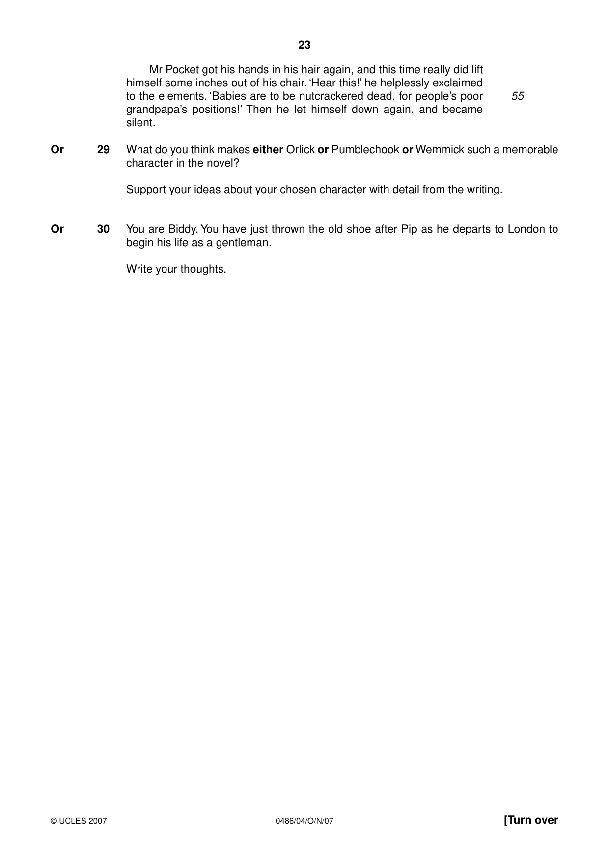 Cambridge IGCSE English - Literature 0486 2007 Oct/Nov Paper 4 · Variant 0 question paper, page 21 of 34