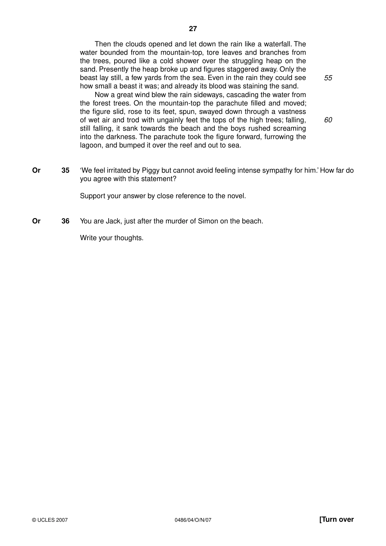 Cambridge IGCSE English - Literature 0486 2007 Oct/Nov Paper 4 · Variant 0 question paper, page 25 of 34