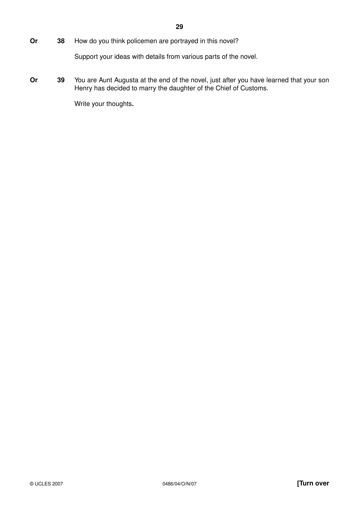 Cambridge IGCSE English - Literature 0486 2007 Oct/Nov Paper 4 · Variant 0 question paper, page 27 of 34