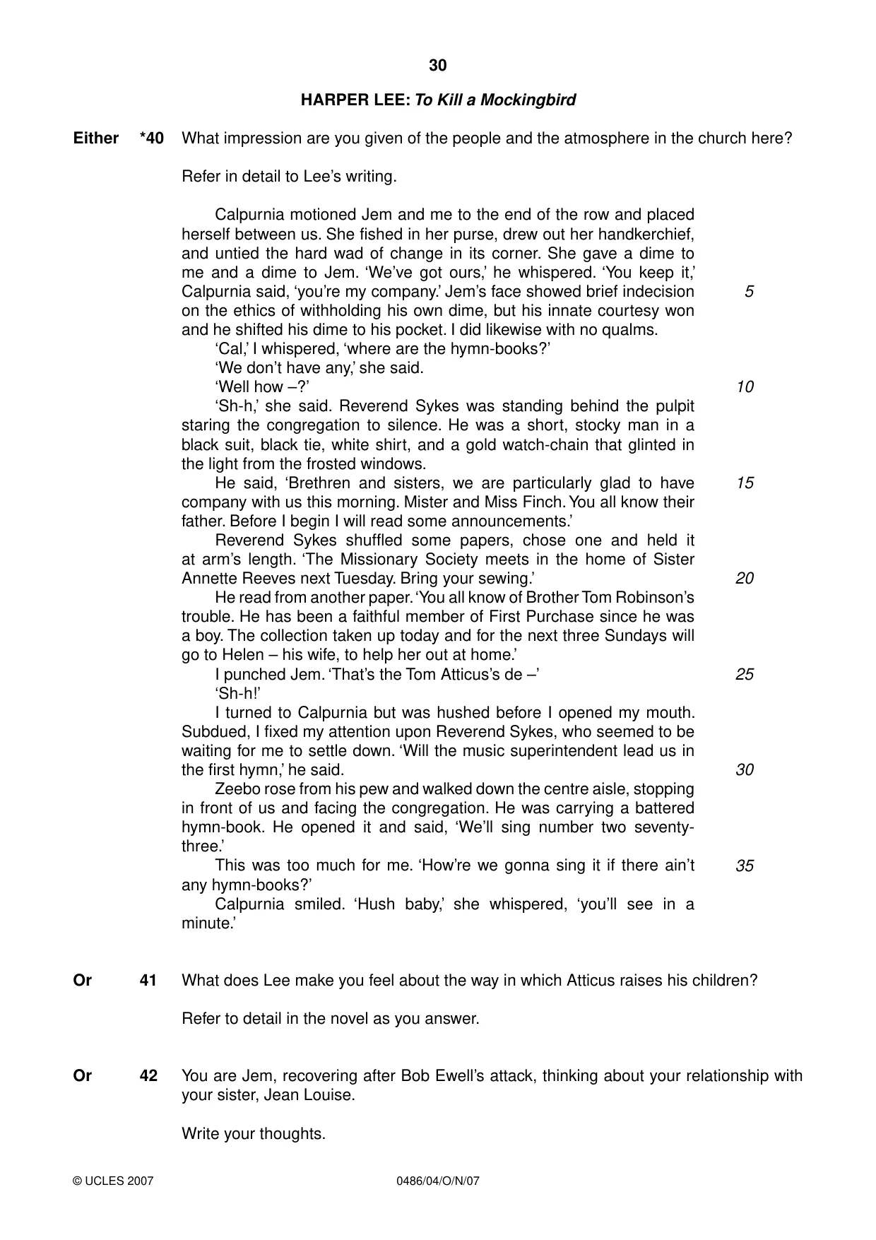 Cambridge IGCSE English - Literature 0486 2007 Oct/Nov Paper 4 · Variant 0 question paper, page 28 of 34