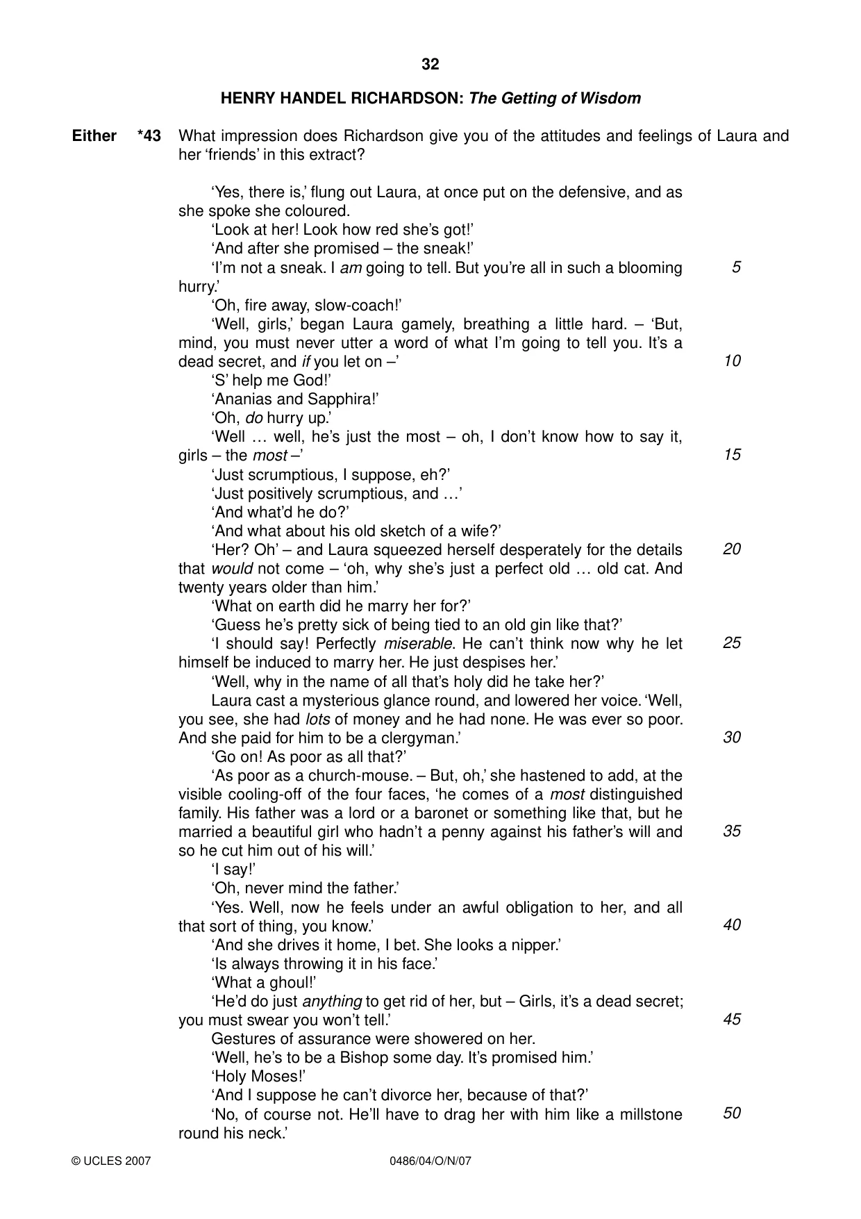 Cambridge IGCSE English - Literature 0486 2007 Oct/Nov Paper 4 · Variant 0 question paper, page 30 of 34