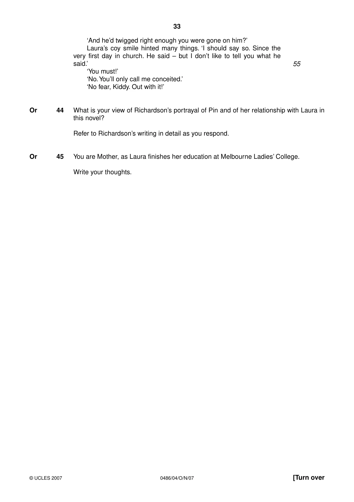 Cambridge IGCSE English - Literature 0486 2007 Oct/Nov Paper 4 · Variant 0 question paper, page 31 of 34