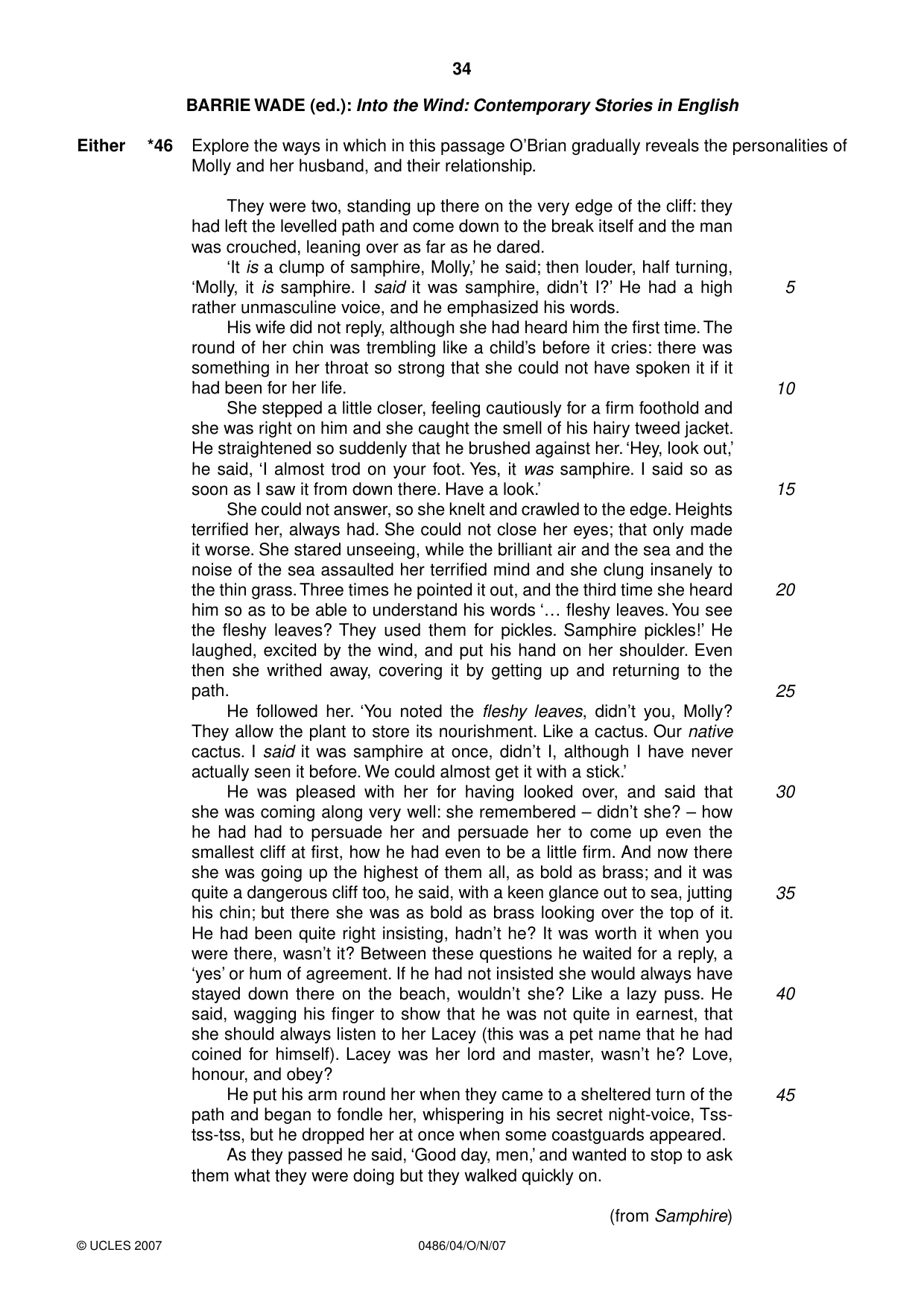 Cambridge IGCSE English - Literature 0486 2007 Oct/Nov Paper 4 · Variant 0 question paper, page 32 of 34