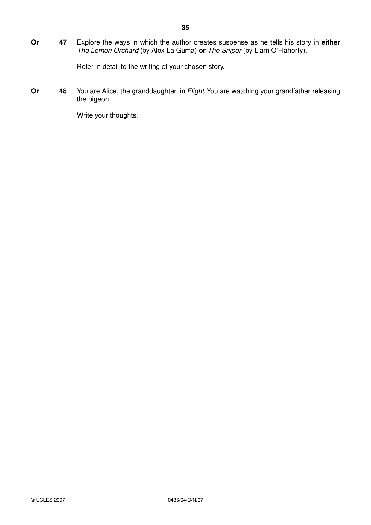 Cambridge IGCSE English - Literature 0486 2007 Oct/Nov Paper 4 · Variant 0 question paper, page 33 of 34