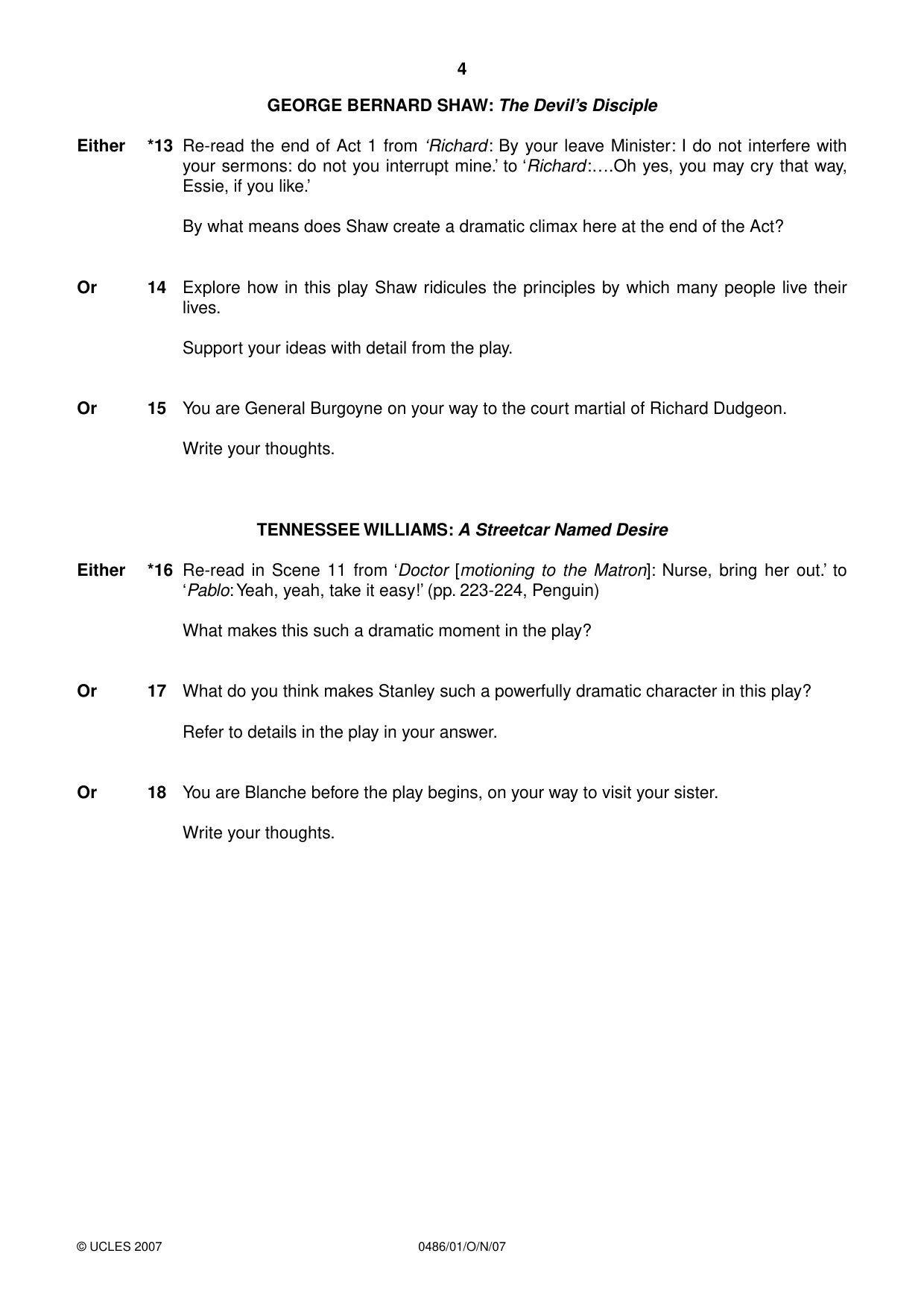 Cambridge IGCSE English - Literature 0486 2007 Oct/Nov Paper 1 · Variant 1 question paper, page 4 of 12