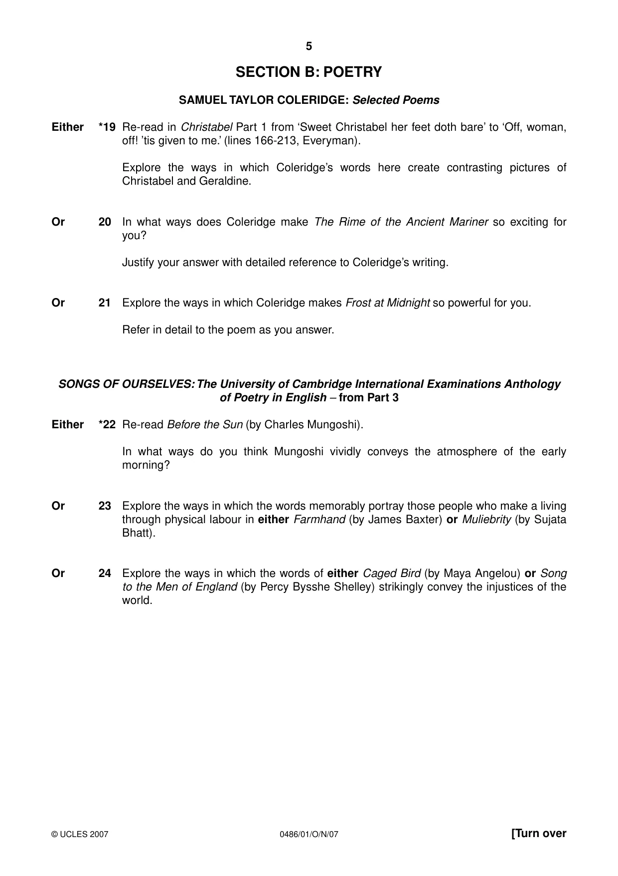 Cambridge IGCSE English - Literature 0486 2007 Oct/Nov Paper 1 · Variant 1 question paper, page 5 of 12