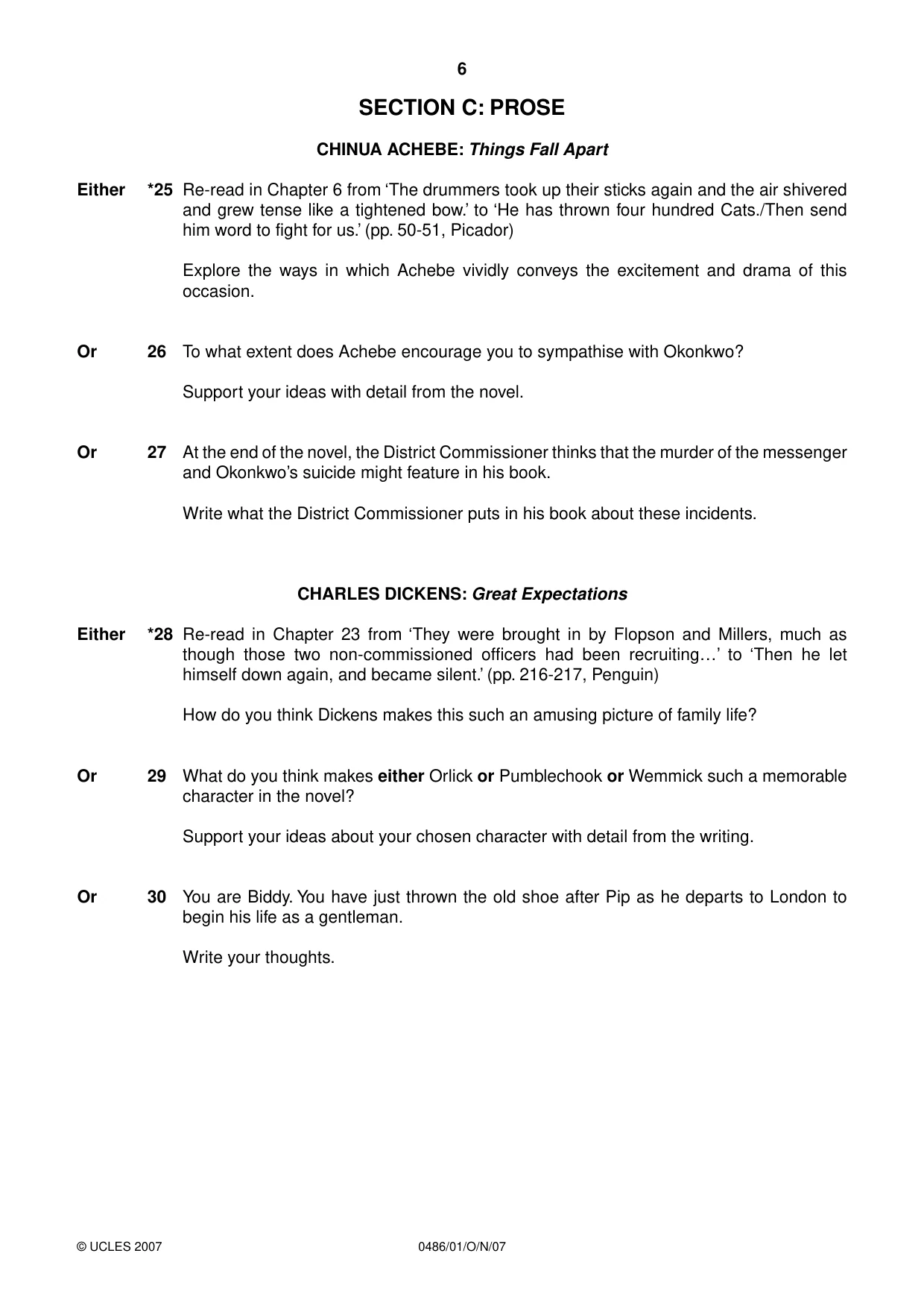 Cambridge IGCSE English - Literature 0486 2007 Oct/Nov Paper 1 · Variant 1 question paper, page 6 of 12