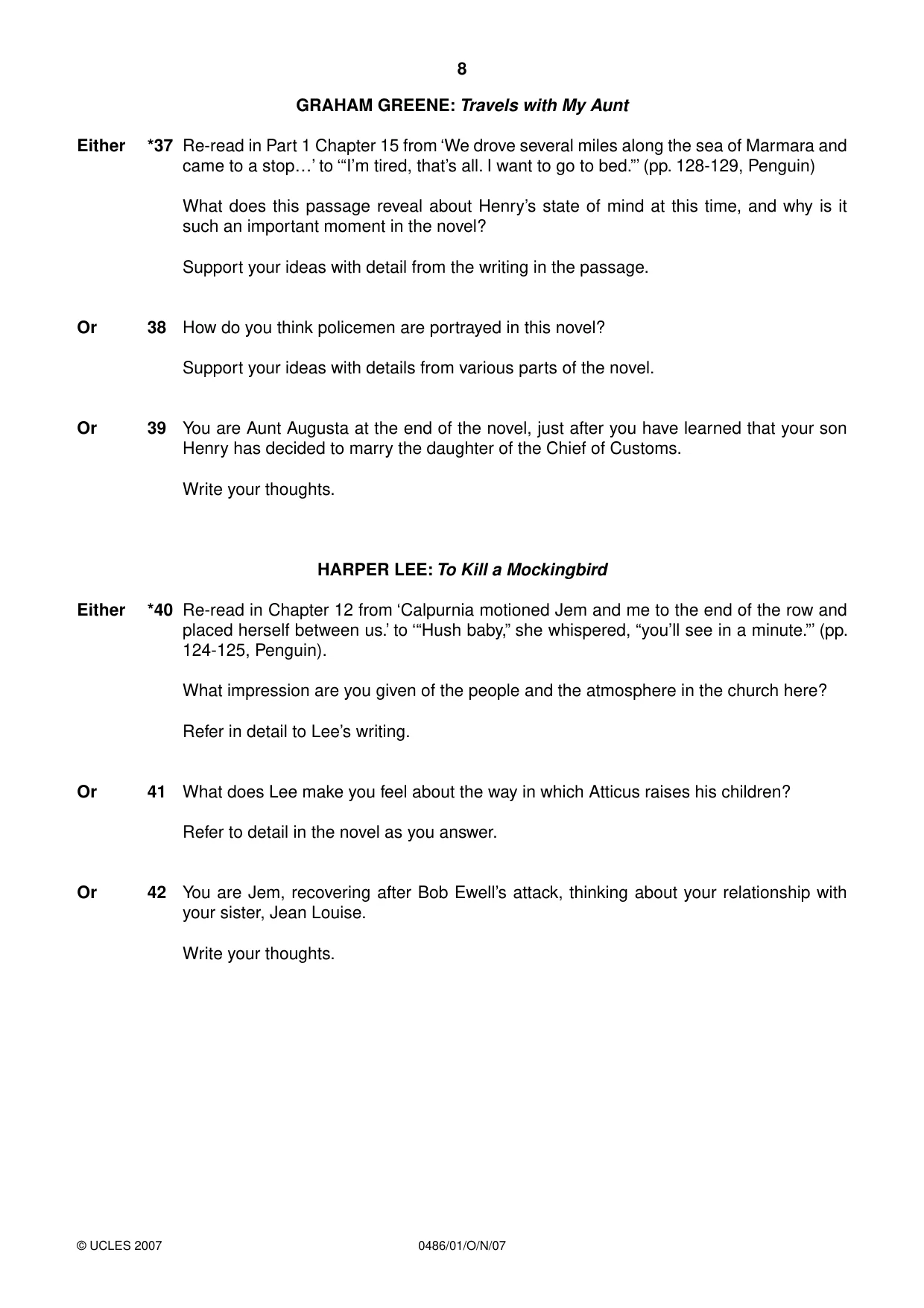 Cambridge IGCSE English - Literature 0486 2007 Oct/Nov Paper 1 · Variant 1 question paper, page 8 of 12