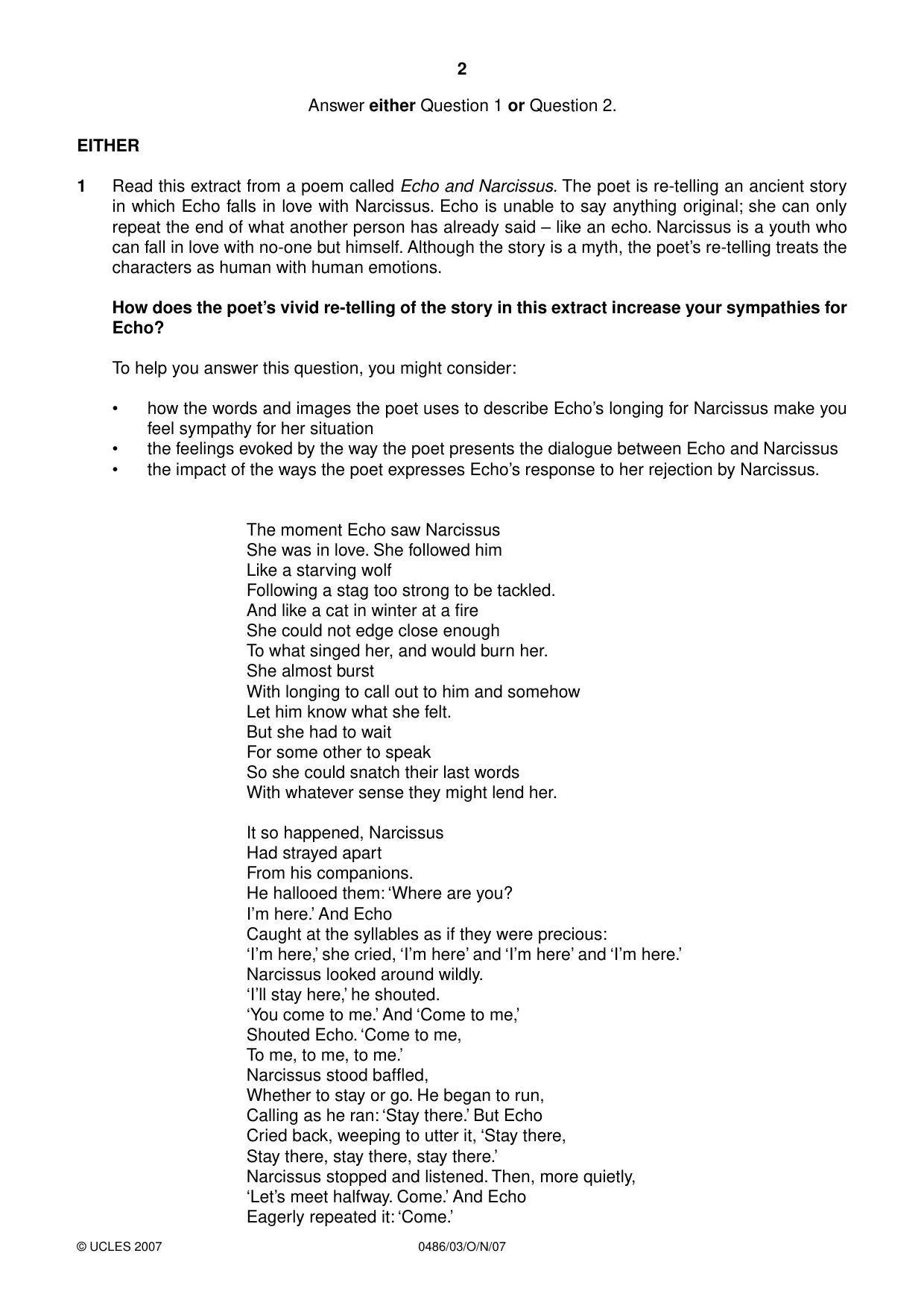 Cambridge IGCSE English - Literature 0486 2007 Oct/Nov Paper 3 · Variant 1 question paper, page 2 of 8