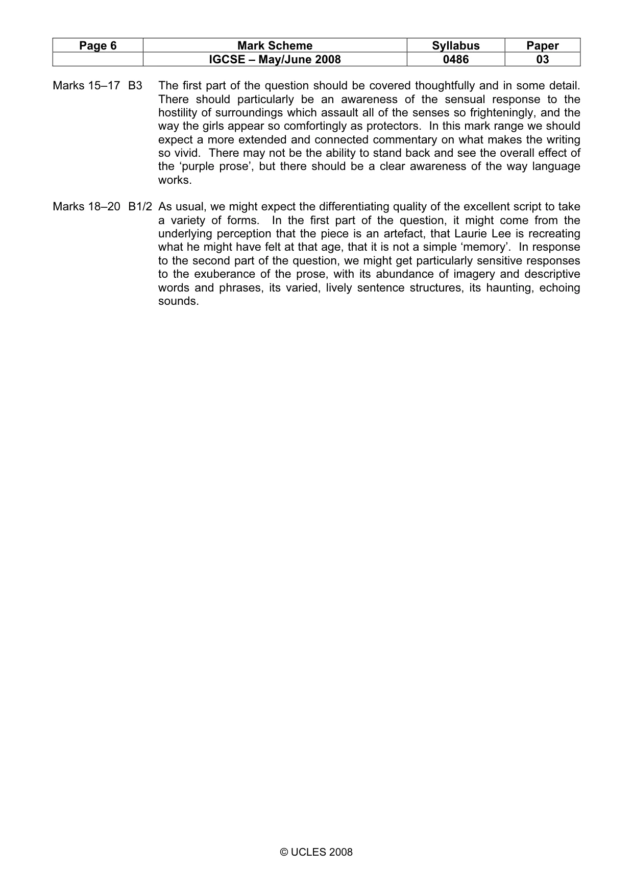 Mark scheme, page 6 of 6