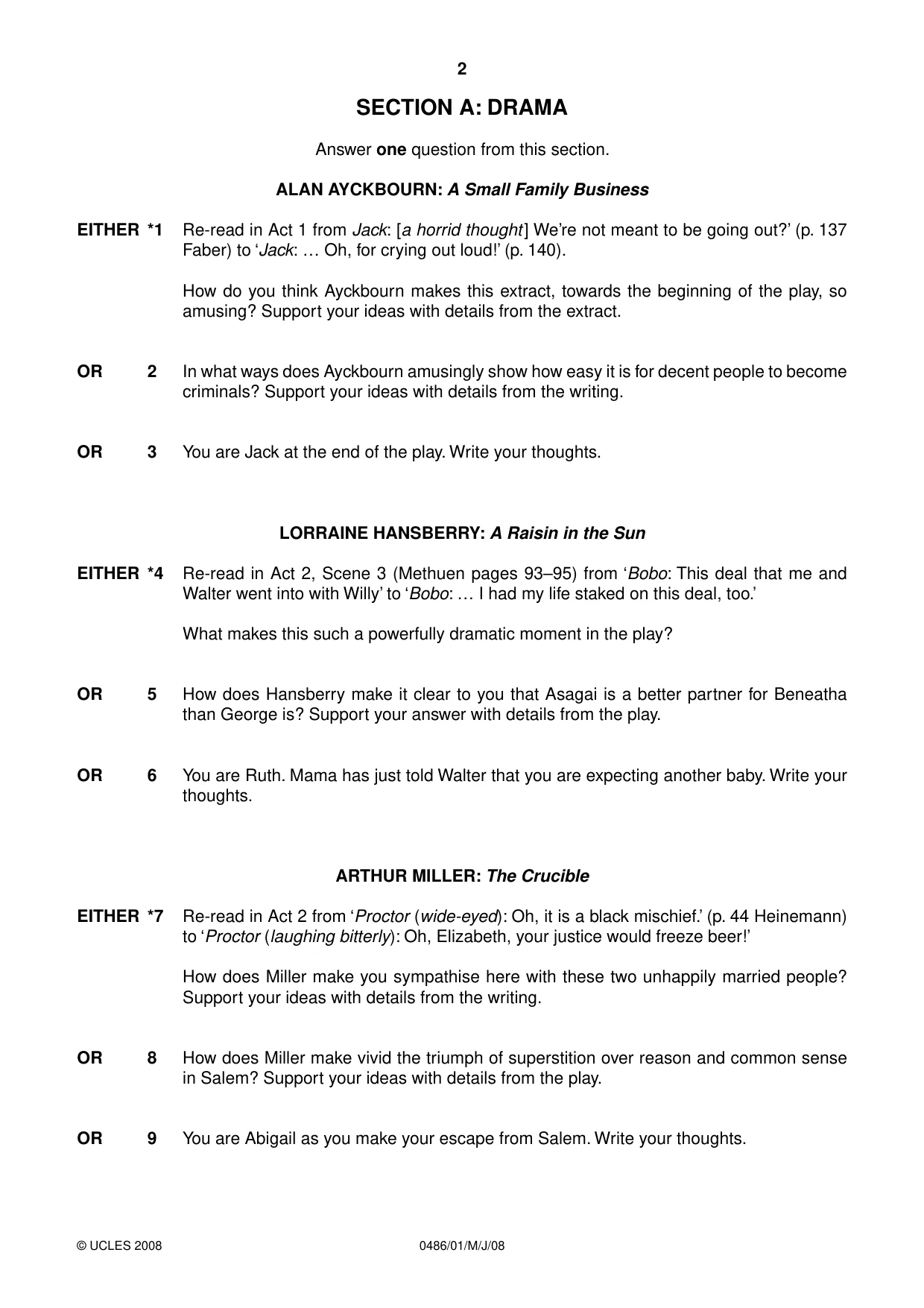 Cambridge IGCSE English - Literature 0486 2008 May/June Paper 1 · Variant 1 question paper, page 2 of 8