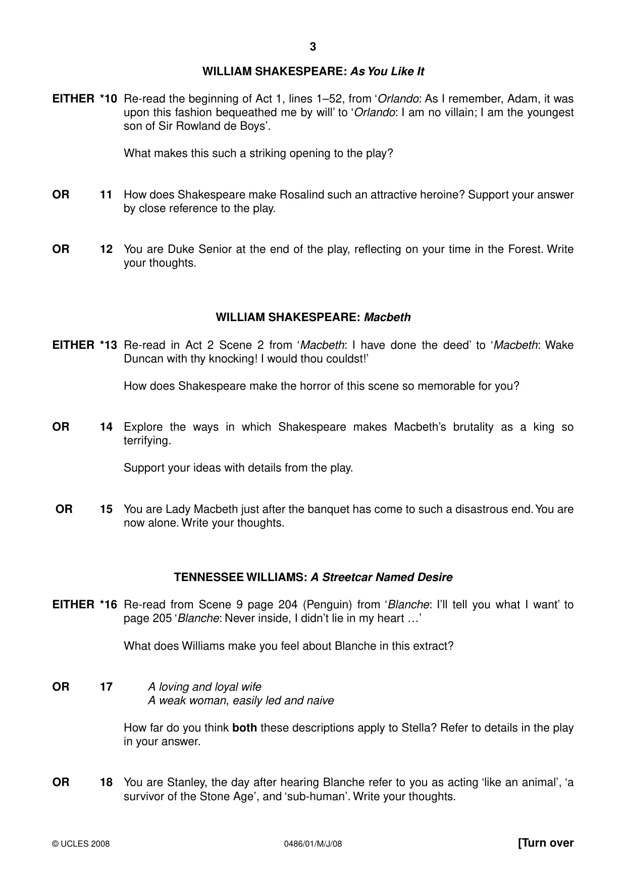 Cambridge IGCSE English - Literature 0486 2008 May/June Paper 1 · Variant 1 question paper, page 3 of 8