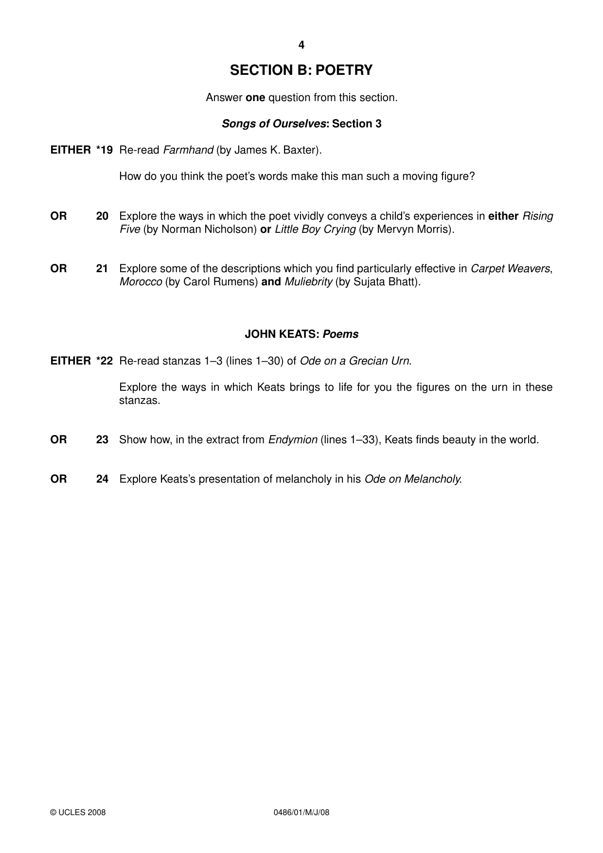 Cambridge IGCSE English - Literature 0486 2008 May/June Paper 1 · Variant 1 question paper, page 4 of 8