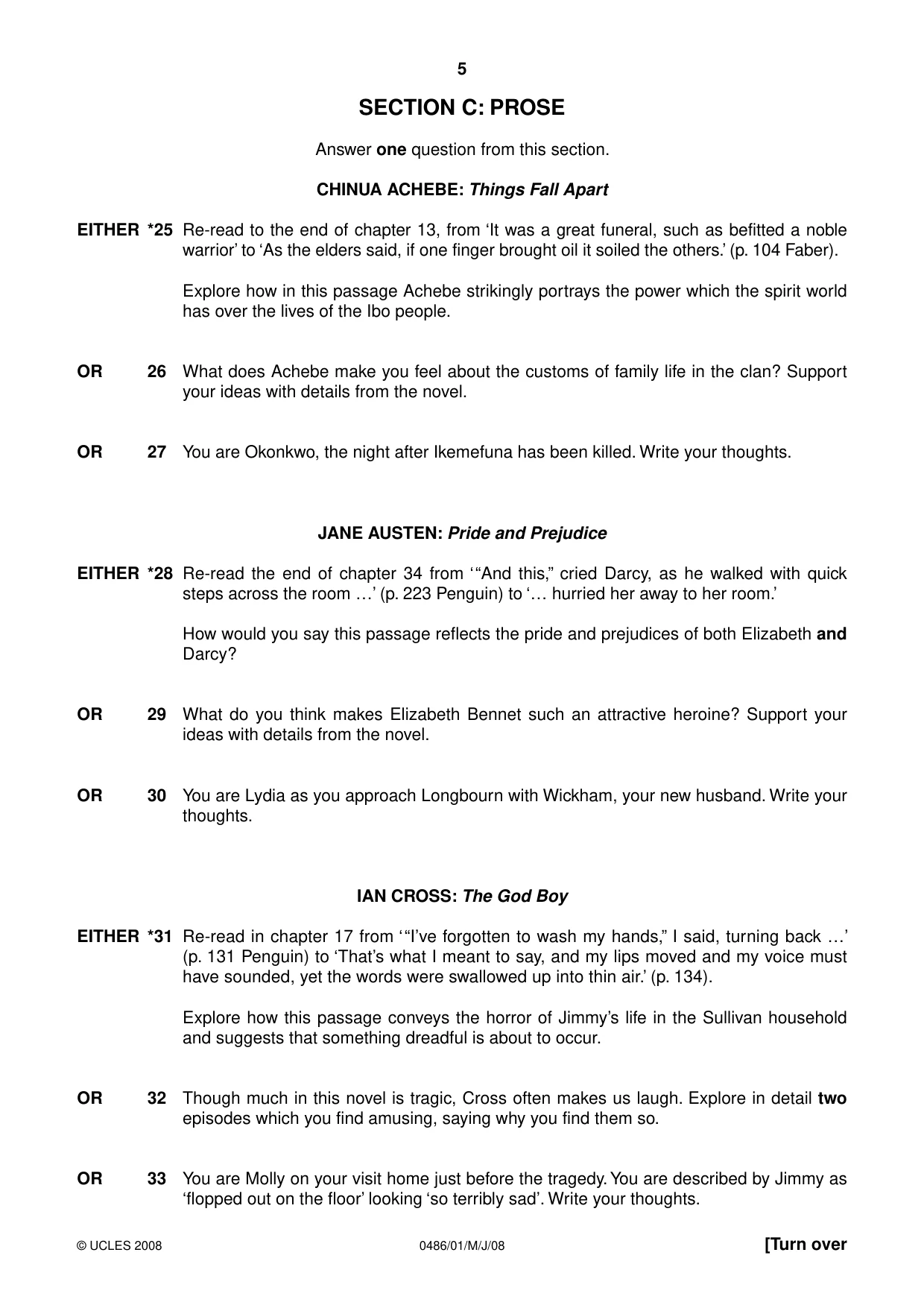 Cambridge IGCSE English - Literature 0486 2008 May/June Paper 1 · Variant 1 question paper, page 5 of 8
