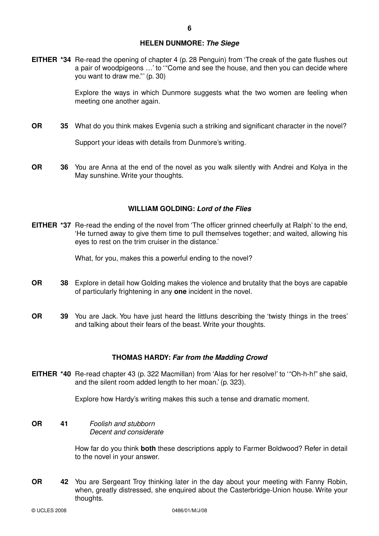 Cambridge IGCSE English - Literature 0486 2008 May/June Paper 1 · Variant 1 question paper, page 6 of 8