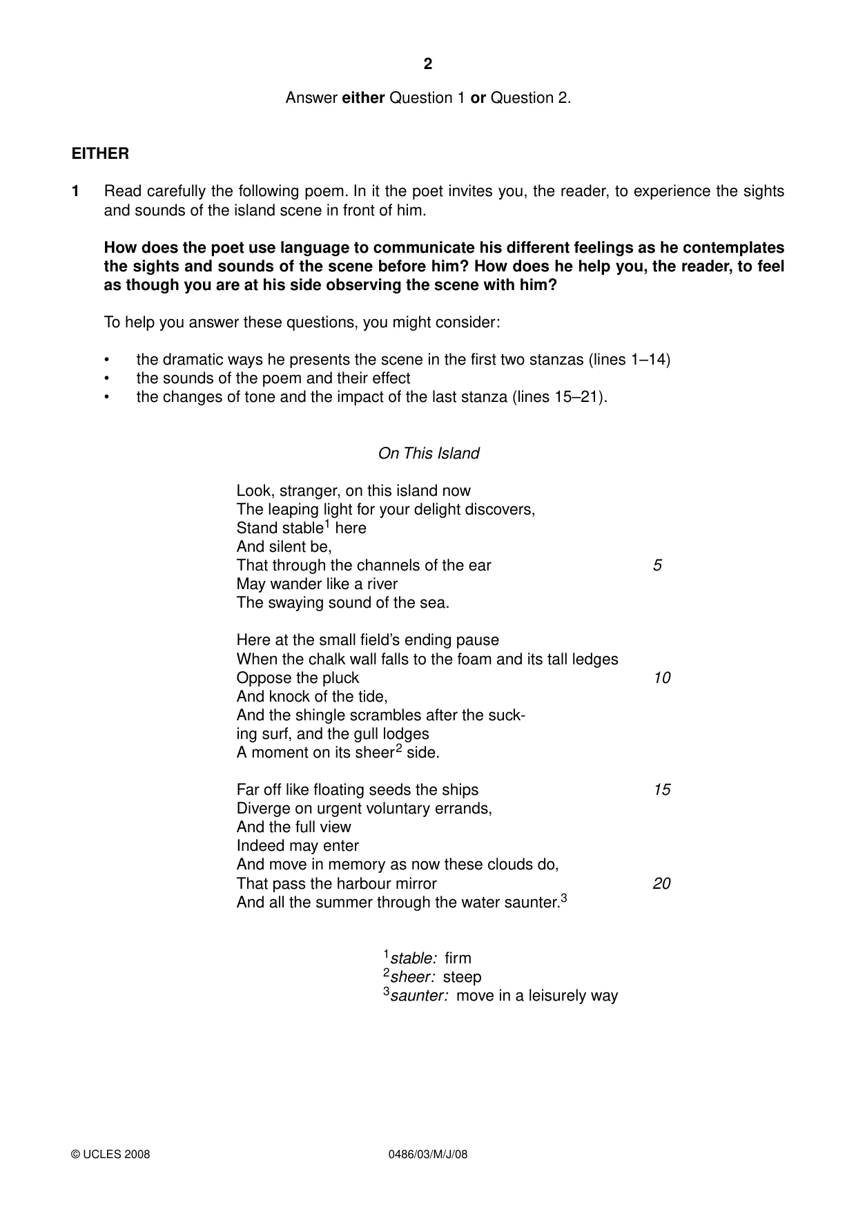 Cambridge IGCSE English - Literature 0486 2008 May/June Paper 3 · Variant 1 question paper, page 2 of 4