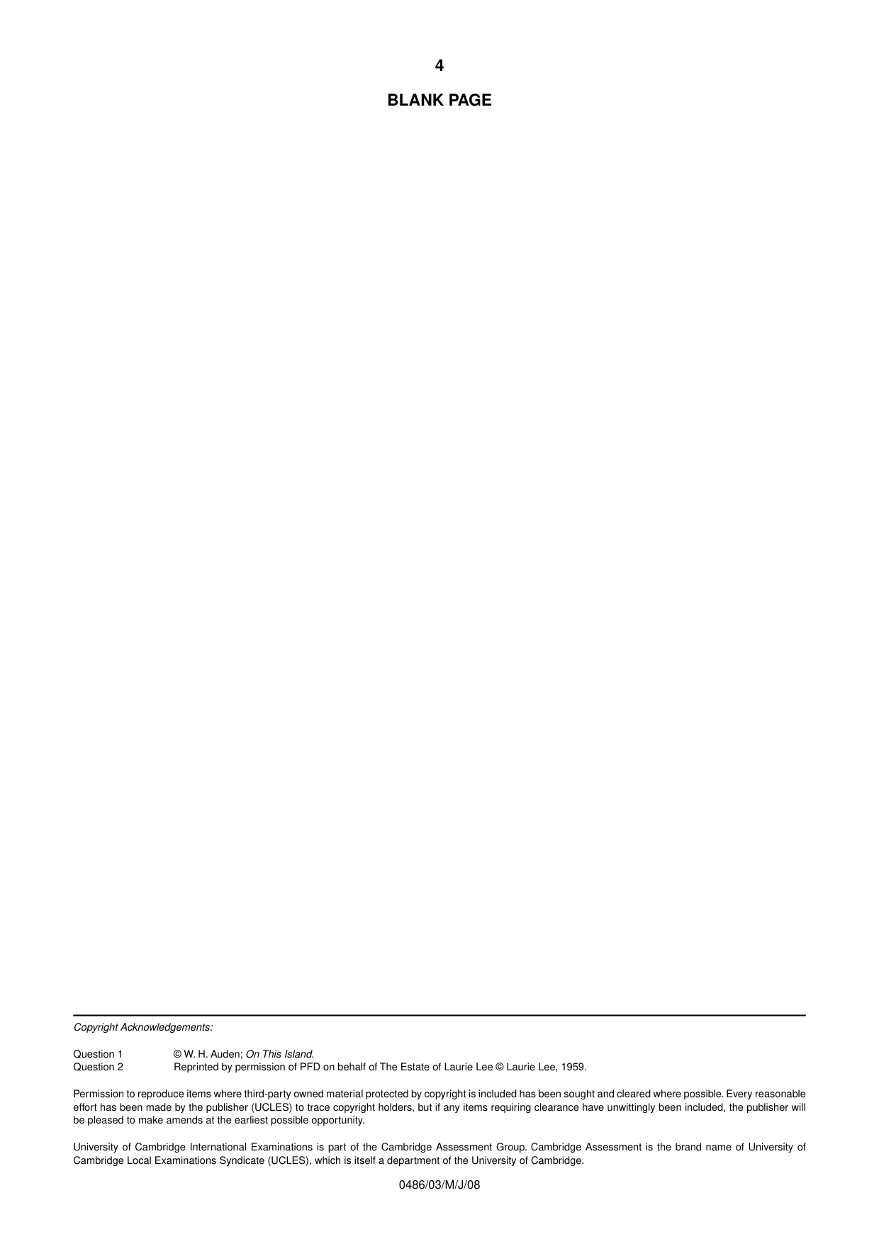 Cambridge IGCSE English - Literature 0486 2008 May/June Paper 3 · Variant 1 question paper, page 4 of 4