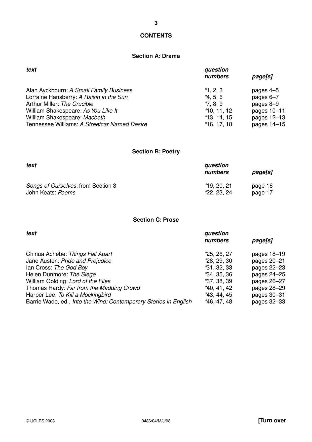 Cambridge IGCSE English - Literature 0486 2008 May/June Paper 4 · Variant 1 question paper, page 3 of 36