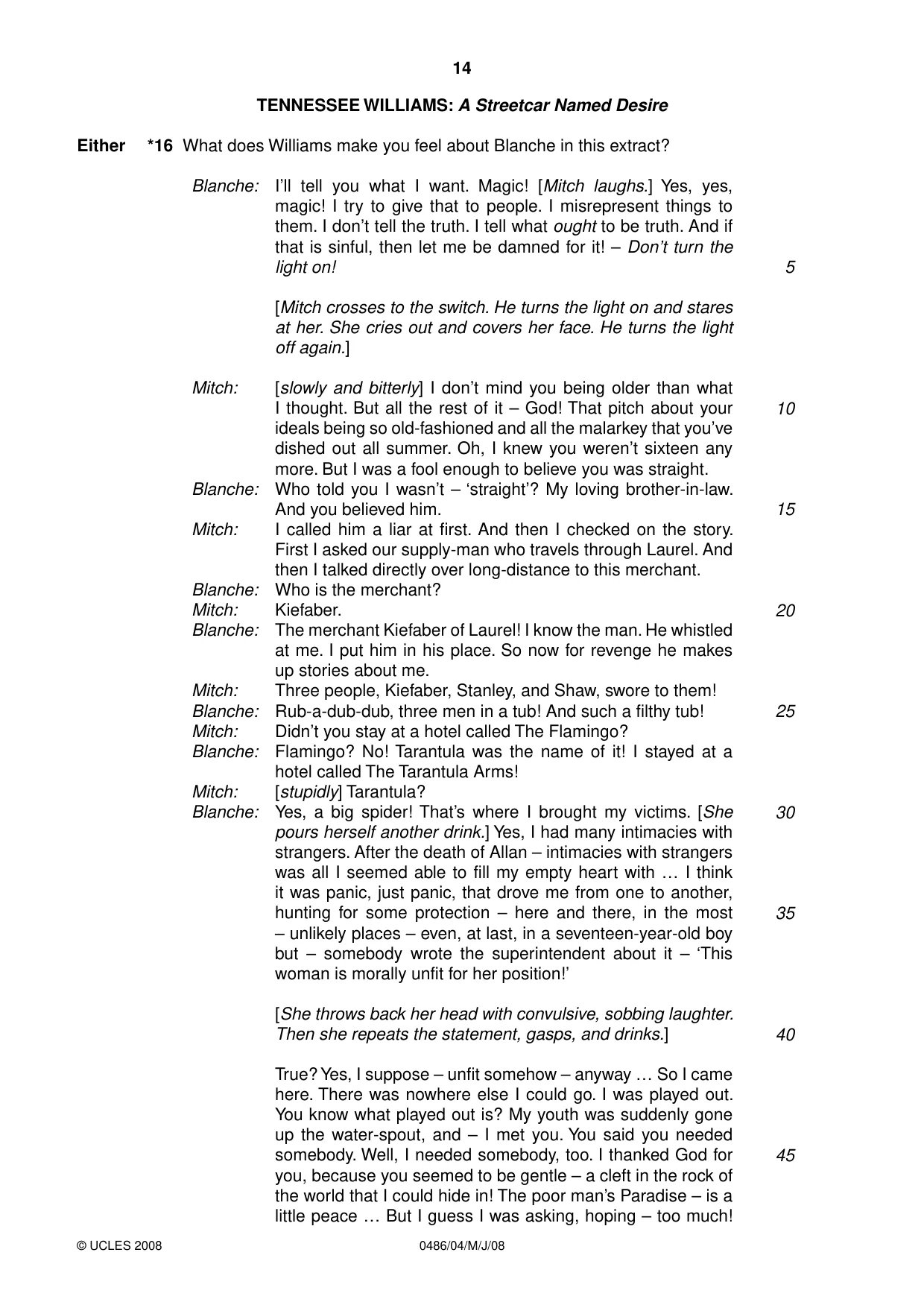 Cambridge IGCSE English - Literature 0486 2008 May/June Paper 4 · Variant 1 question paper, page 14 of 36