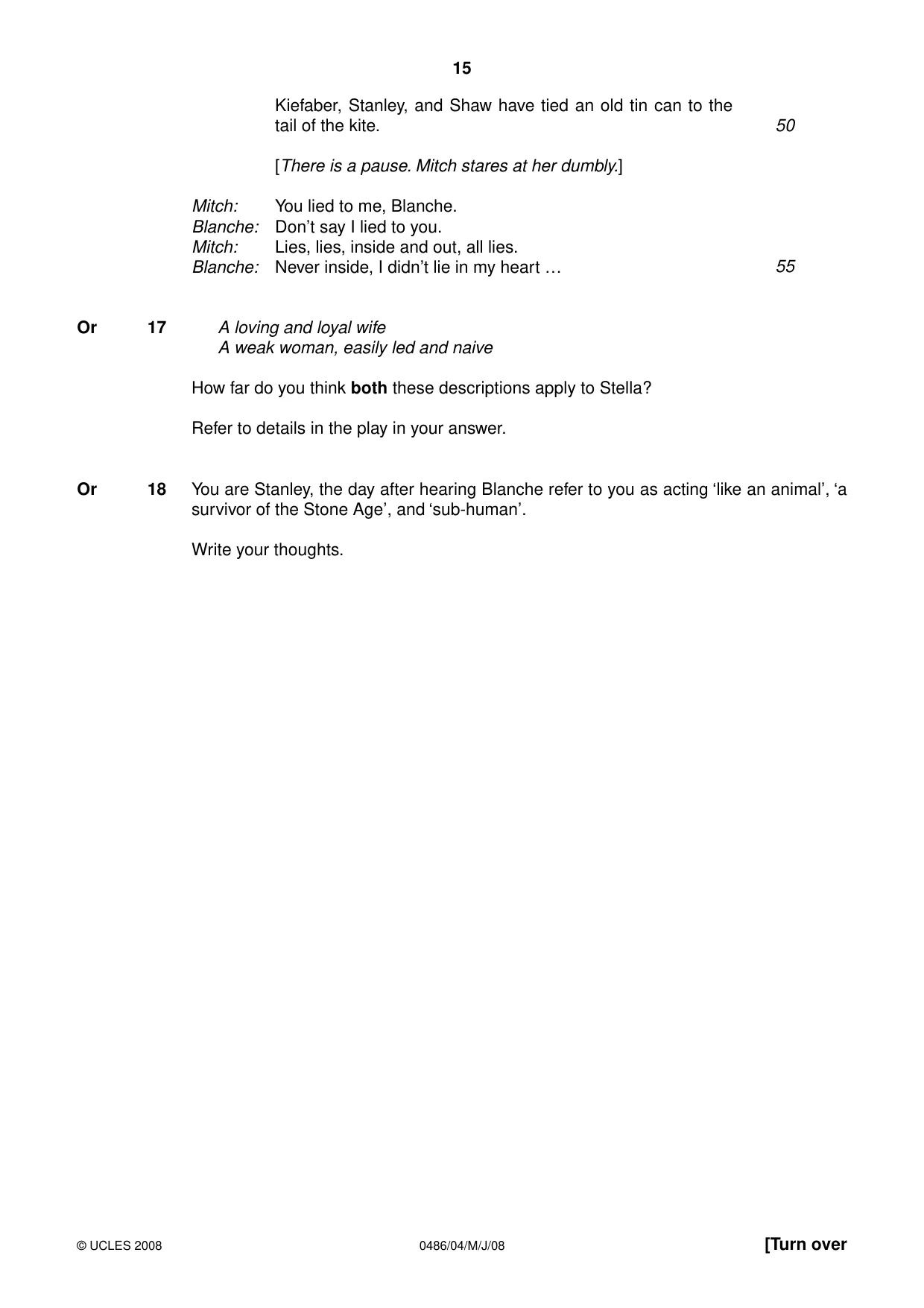 Cambridge IGCSE English - Literature 0486 2008 May/June Paper 4 · Variant 1 question paper, page 15 of 36