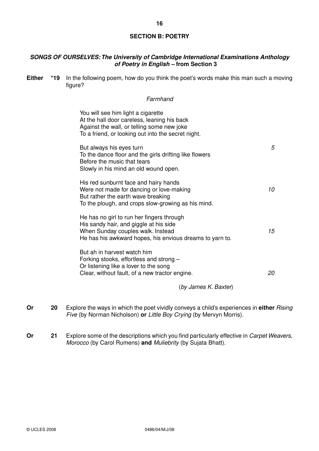 Cambridge IGCSE English - Literature 0486 2008 May/June Paper 4 · Variant 1 question paper, page 16 of 36