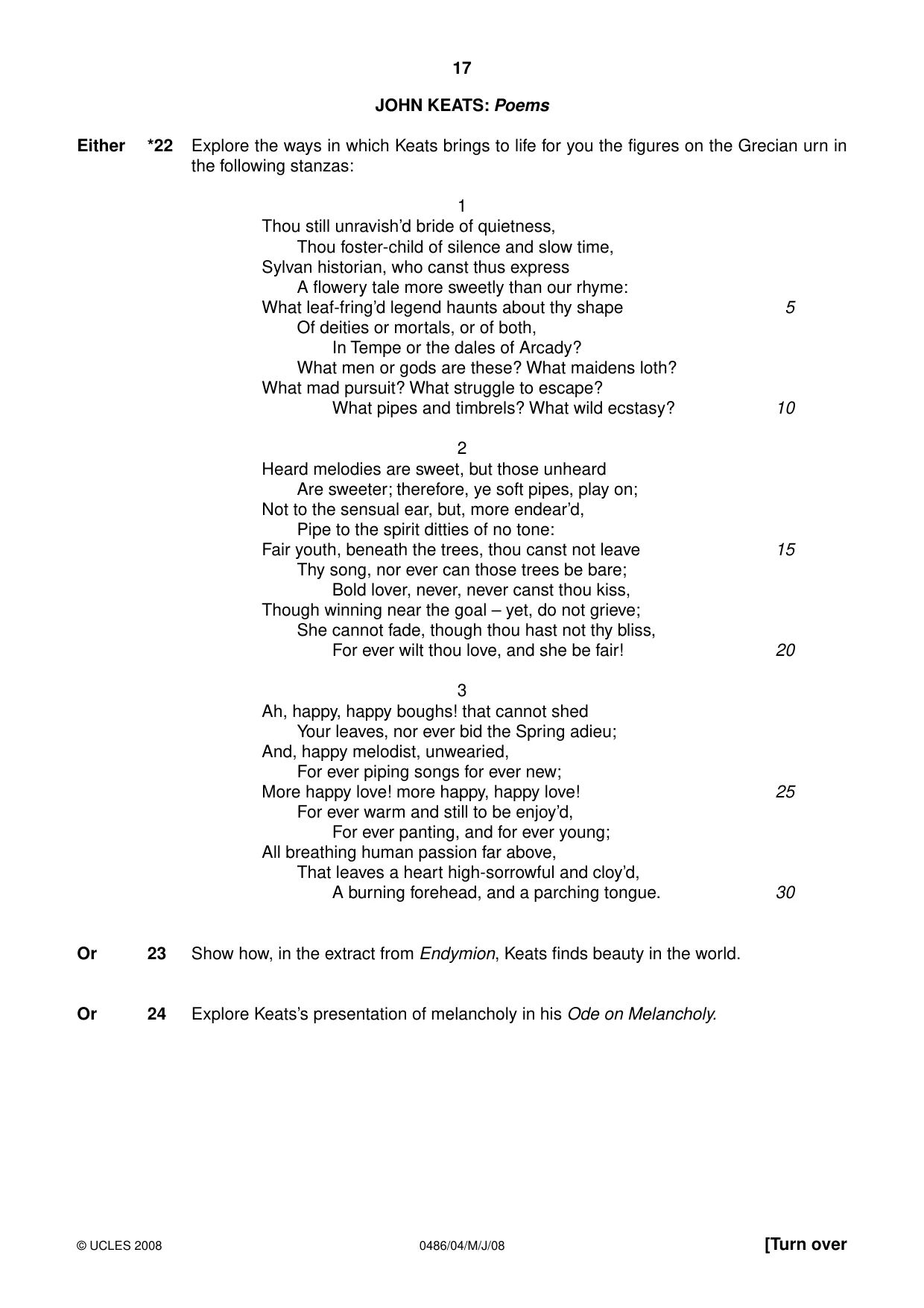 Cambridge IGCSE English - Literature 0486 2008 May/June Paper 4 · Variant 1 question paper, page 17 of 36