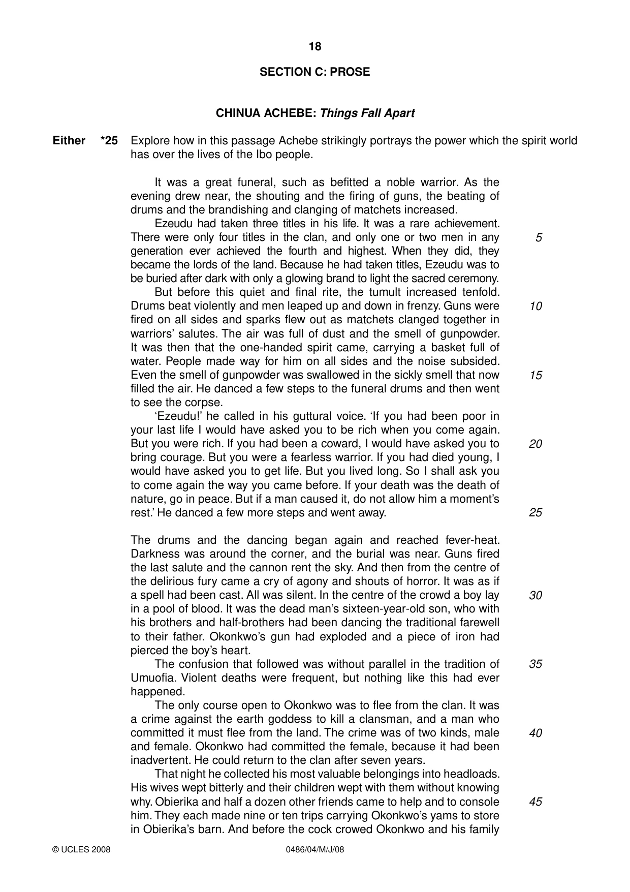 Cambridge IGCSE English - Literature 0486 2008 May/June Paper 4 · Variant 1 question paper, page 18 of 36