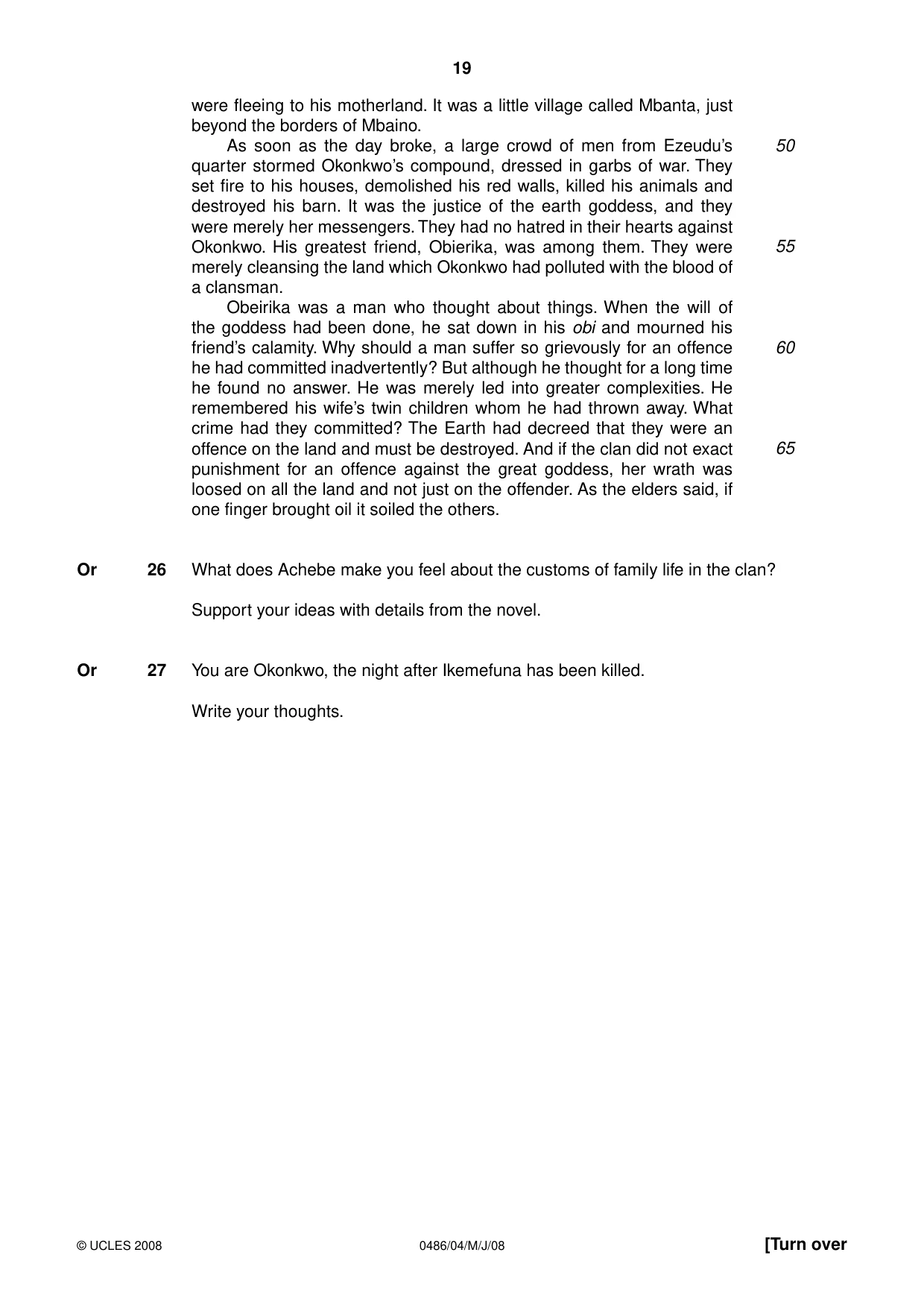 Cambridge IGCSE English - Literature 0486 2008 May/June Paper 4 · Variant 1 question paper, page 19 of 36