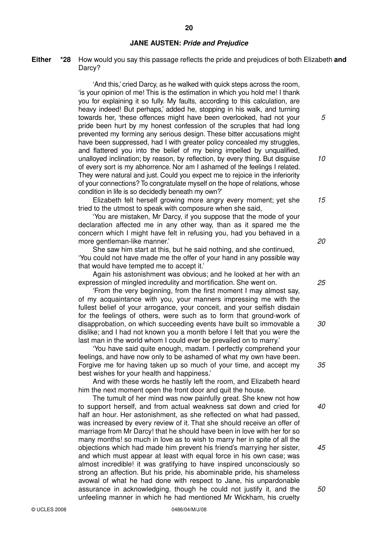 Cambridge IGCSE English - Literature 0486 2008 May/June Paper 4 · Variant 1 question paper, page 20 of 36