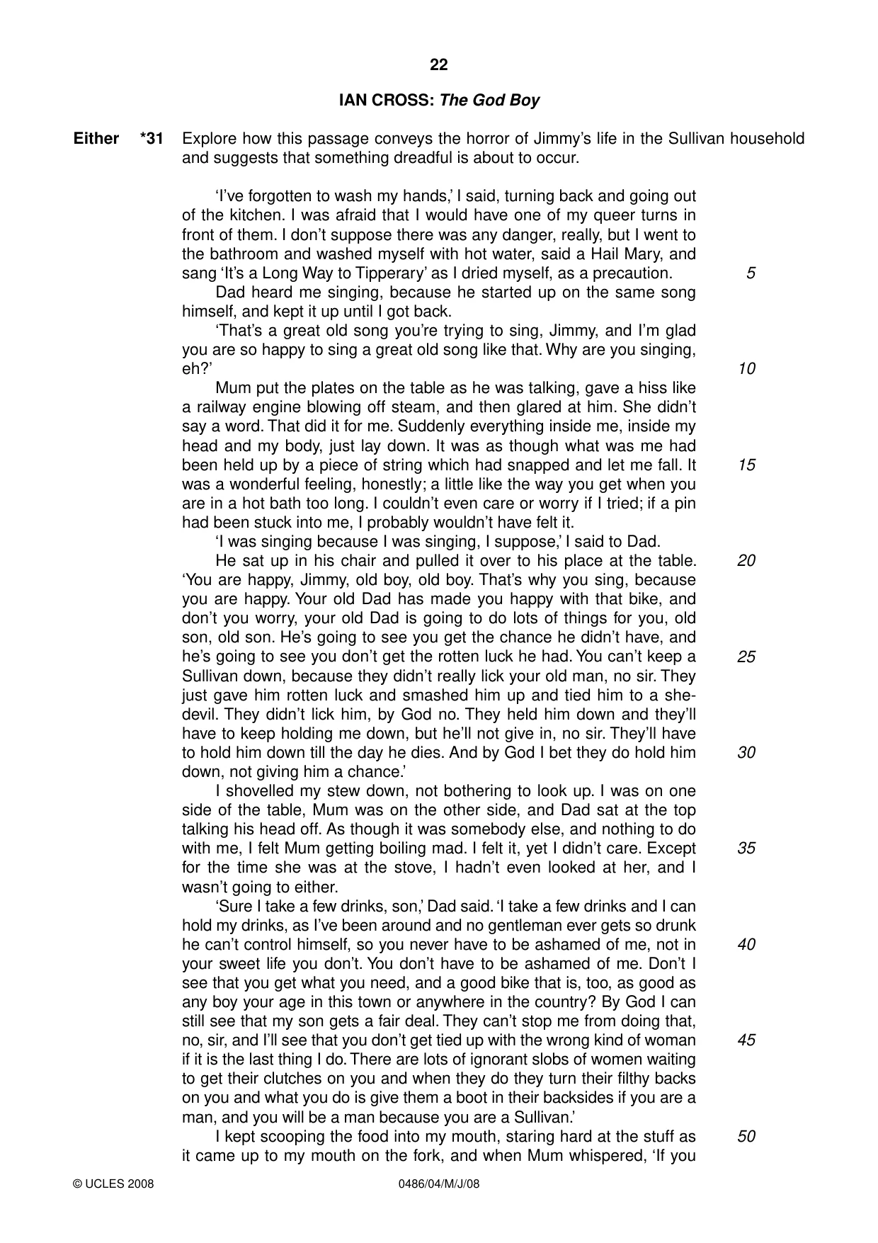Cambridge IGCSE English - Literature 0486 2008 May/June Paper 4 · Variant 1 question paper, page 22 of 36