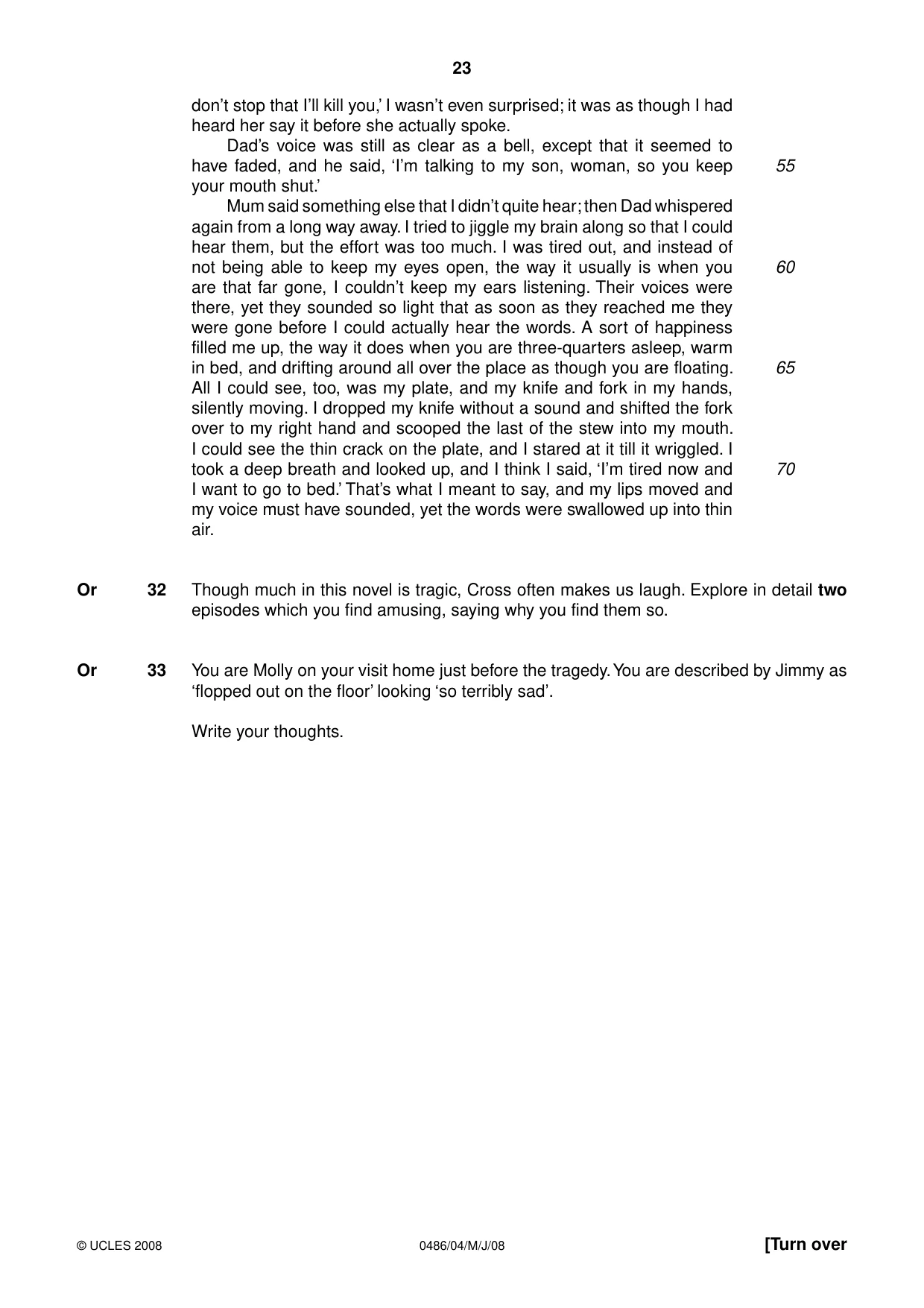 Cambridge IGCSE English - Literature 0486 2008 May/June Paper 4 · Variant 1 question paper, page 23 of 36