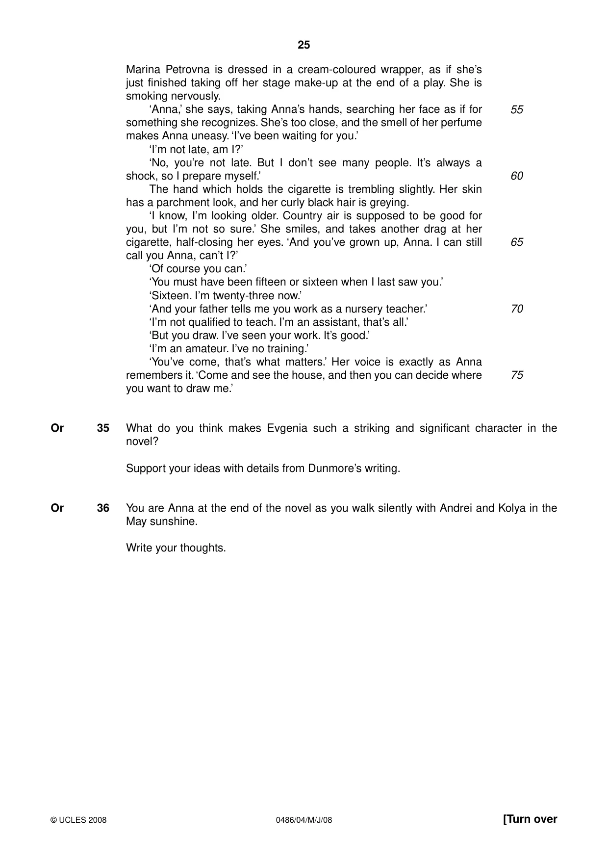 Cambridge IGCSE English - Literature 0486 2008 May/June Paper 4 · Variant 1 question paper, page 25 of 36