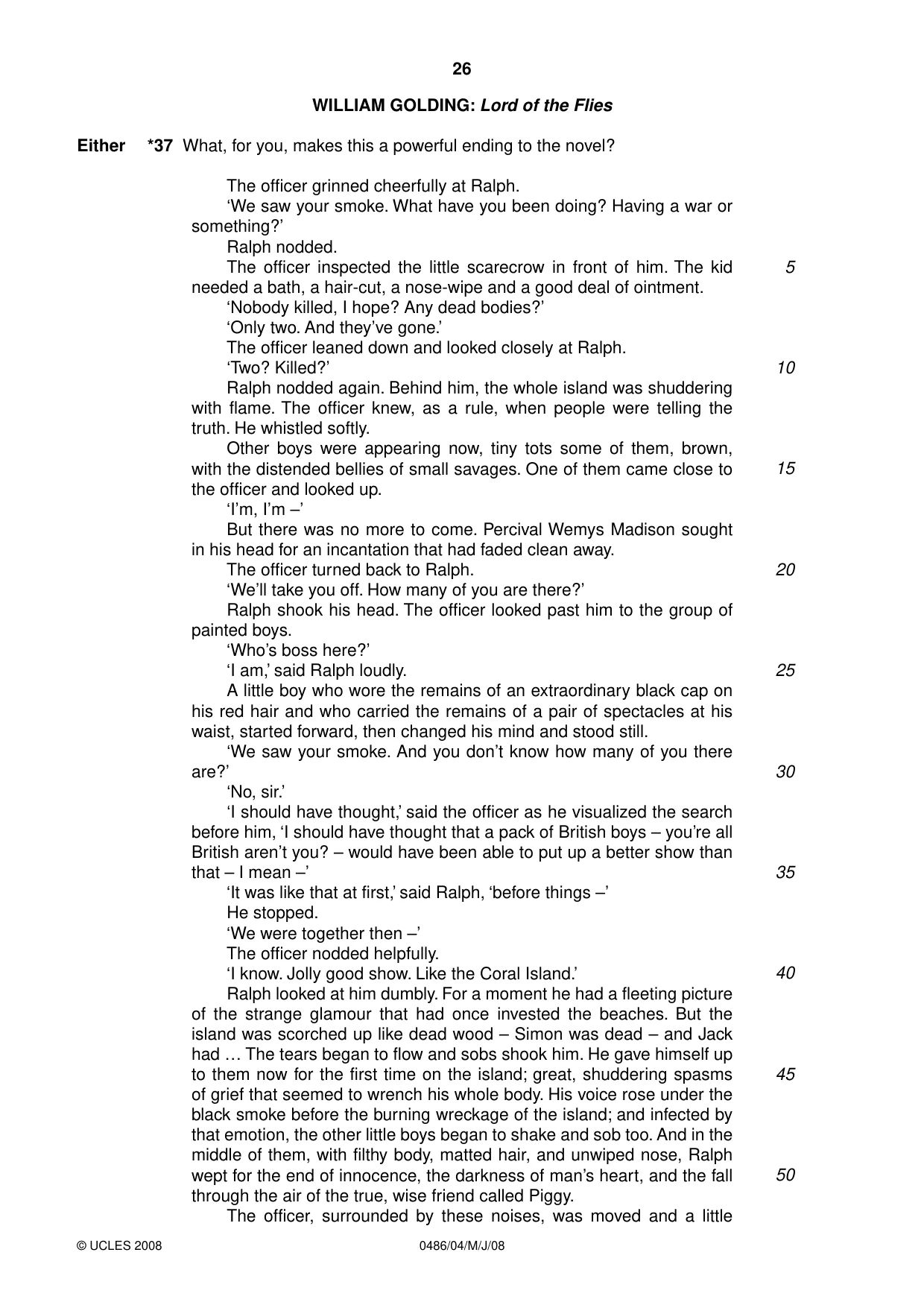 Cambridge IGCSE English - Literature 0486 2008 May/June Paper 4 · Variant 1 question paper, page 26 of 36
