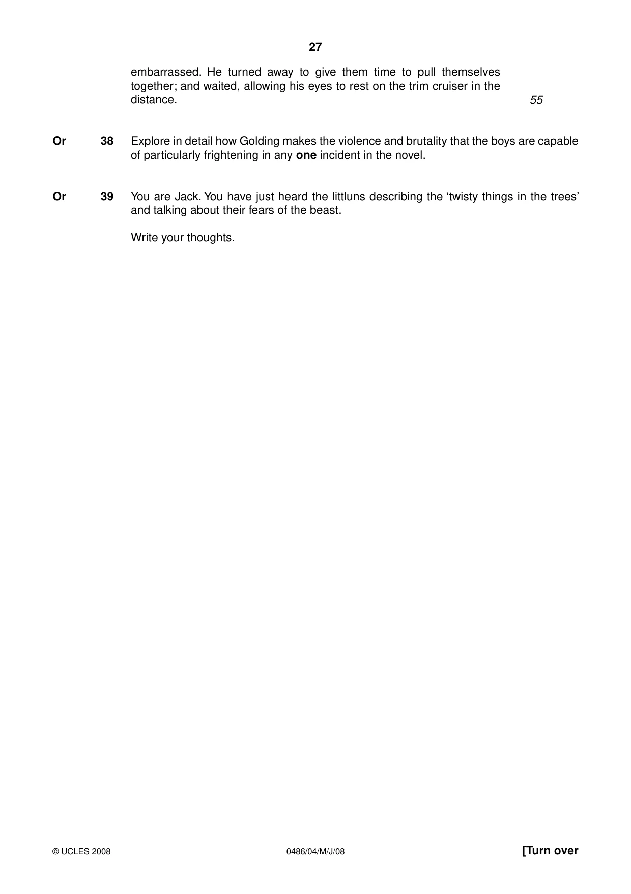 Cambridge IGCSE English - Literature 0486 2008 May/June Paper 4 · Variant 1 question paper, page 27 of 36