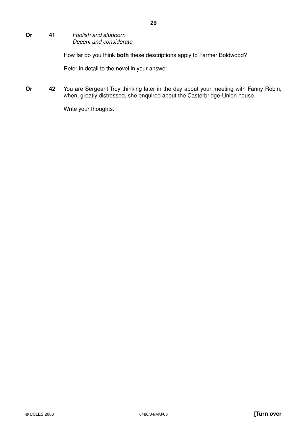 Cambridge IGCSE English - Literature 0486 2008 May/June Paper 4 · Variant 1 question paper, page 29 of 36