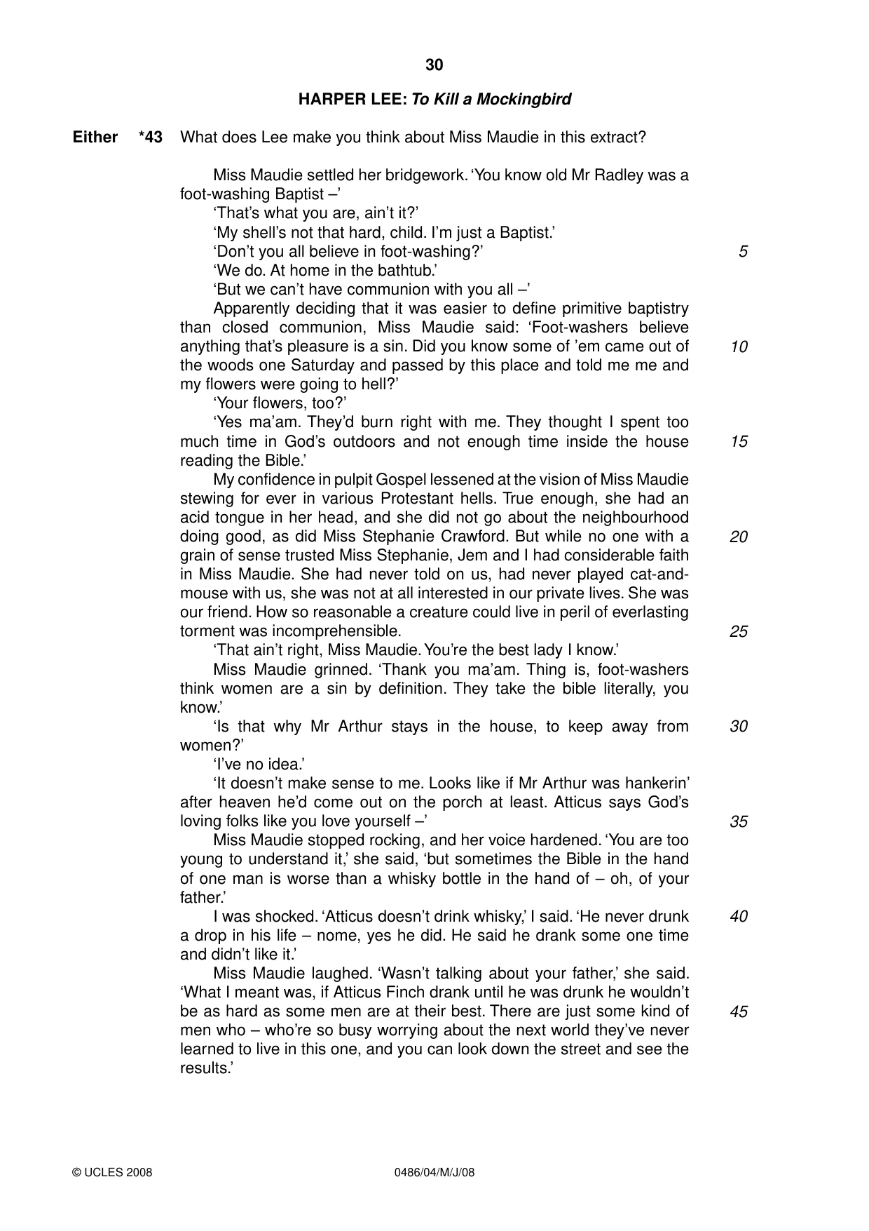 Cambridge IGCSE English - Literature 0486 2008 May/June Paper 4 · Variant 1 question paper, page 30 of 36