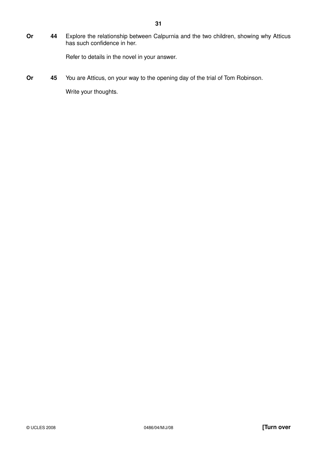Cambridge IGCSE English - Literature 0486 2008 May/June Paper 4 · Variant 1 question paper, page 31 of 36