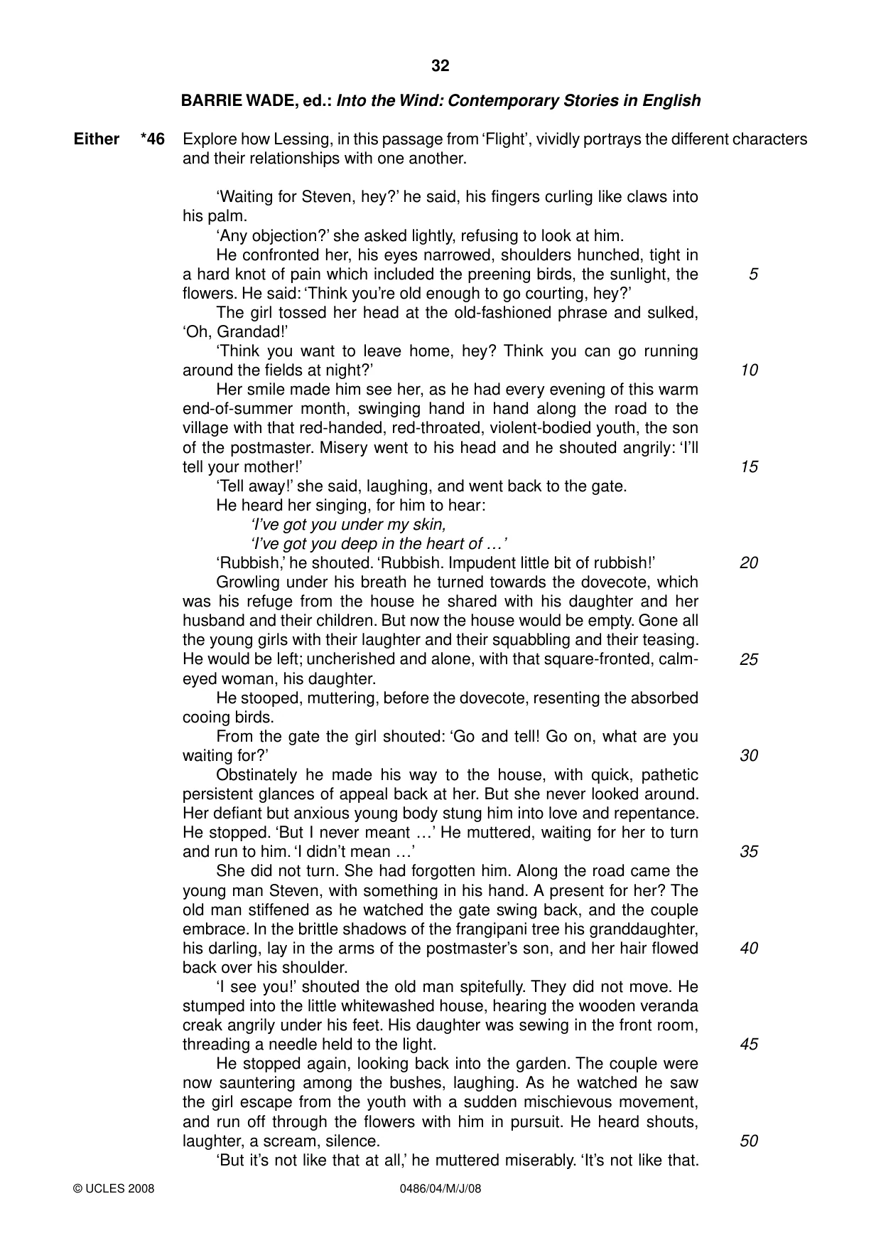 Cambridge IGCSE English - Literature 0486 2008 May/June Paper 4 · Variant 1 question paper, page 32 of 36