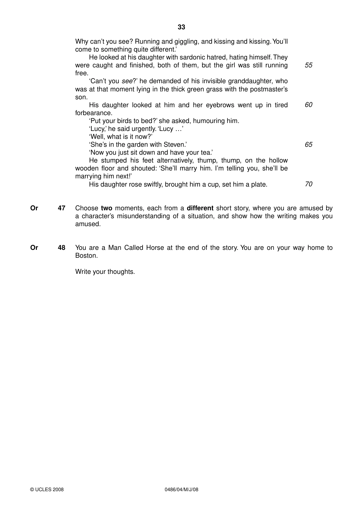 Cambridge IGCSE English - Literature 0486 2008 May/June Paper 4 · Variant 1 question paper, page 33 of 36