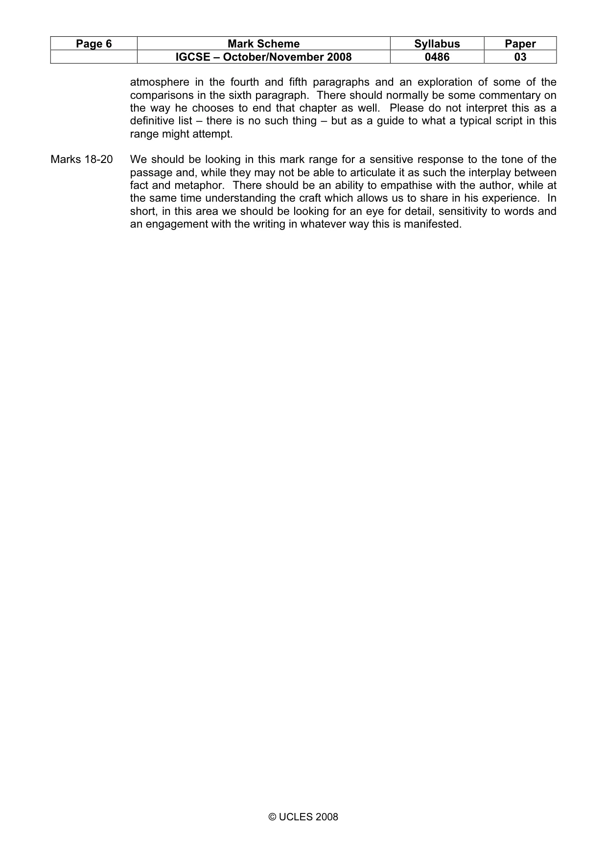 Mark scheme, page 6 of 6