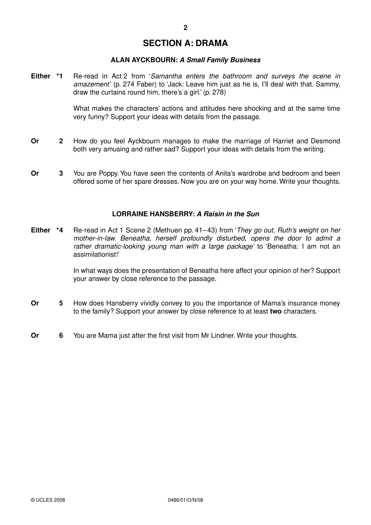 Cambridge IGCSE English - Literature 0486 2008 Oct/Nov Paper 1 · Variant 1 question paper, page 2 of 12