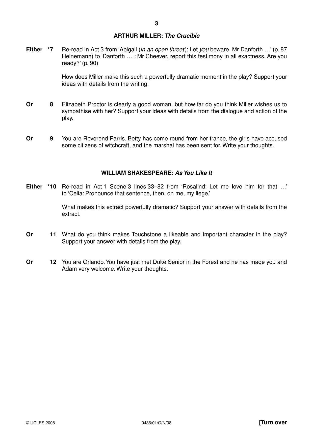 Cambridge IGCSE English - Literature 0486 2008 Oct/Nov Paper 1 · Variant 1 question paper, page 3 of 12