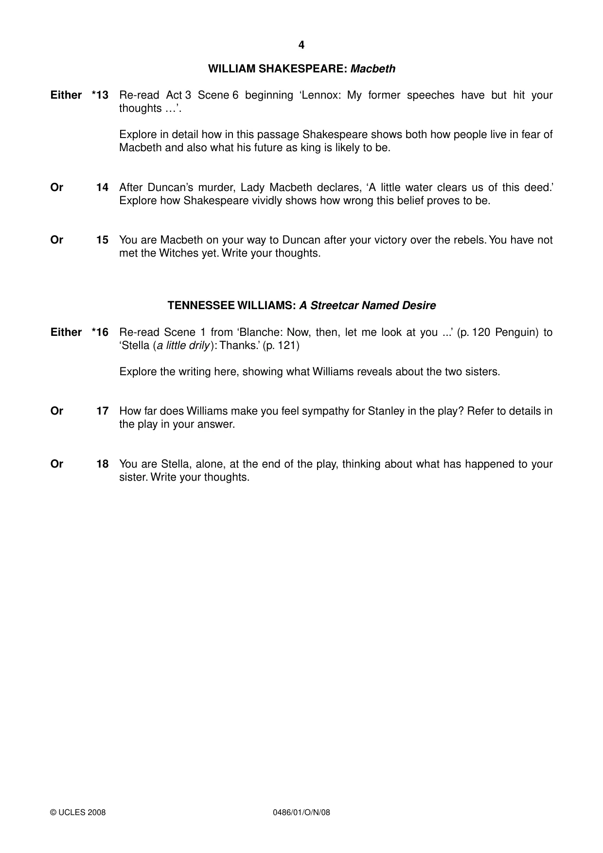 Cambridge IGCSE English - Literature 0486 2008 Oct/Nov Paper 1 · Variant 1 question paper, page 4 of 12