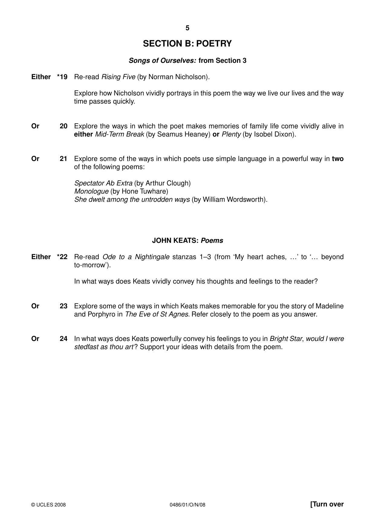 Cambridge IGCSE English - Literature 0486 2008 Oct/Nov Paper 1 · Variant 1 question paper, page 5 of 12