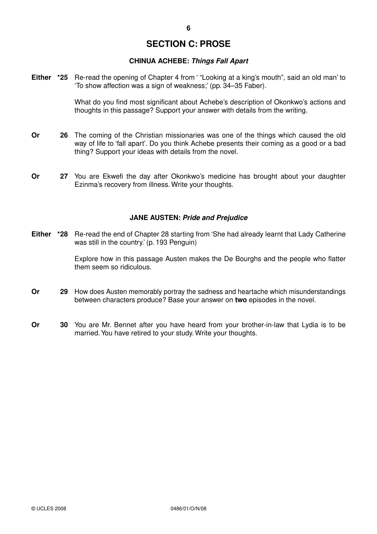 Cambridge IGCSE English - Literature 0486 2008 Oct/Nov Paper 1 · Variant 1 question paper, page 6 of 12