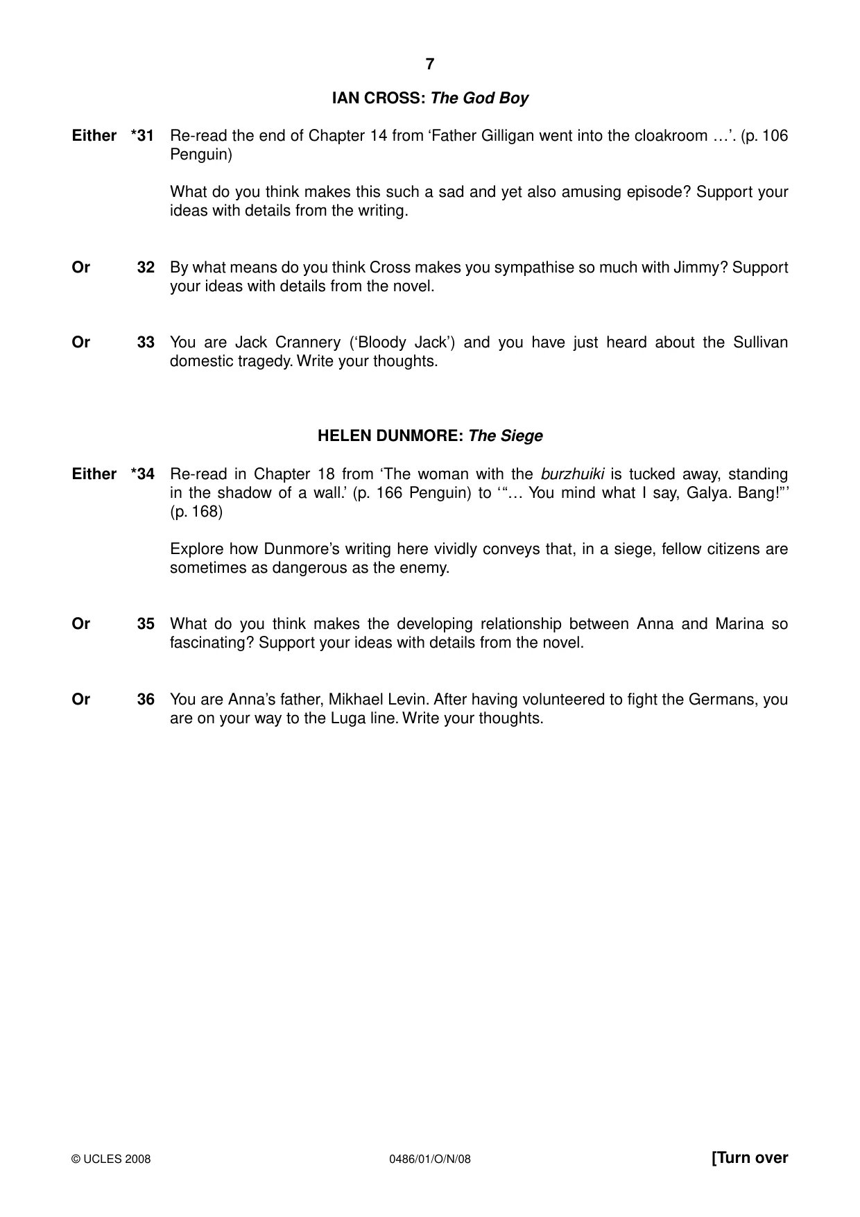 Cambridge IGCSE English - Literature 0486 2008 Oct/Nov Paper 1 · Variant 1 question paper, page 7 of 12