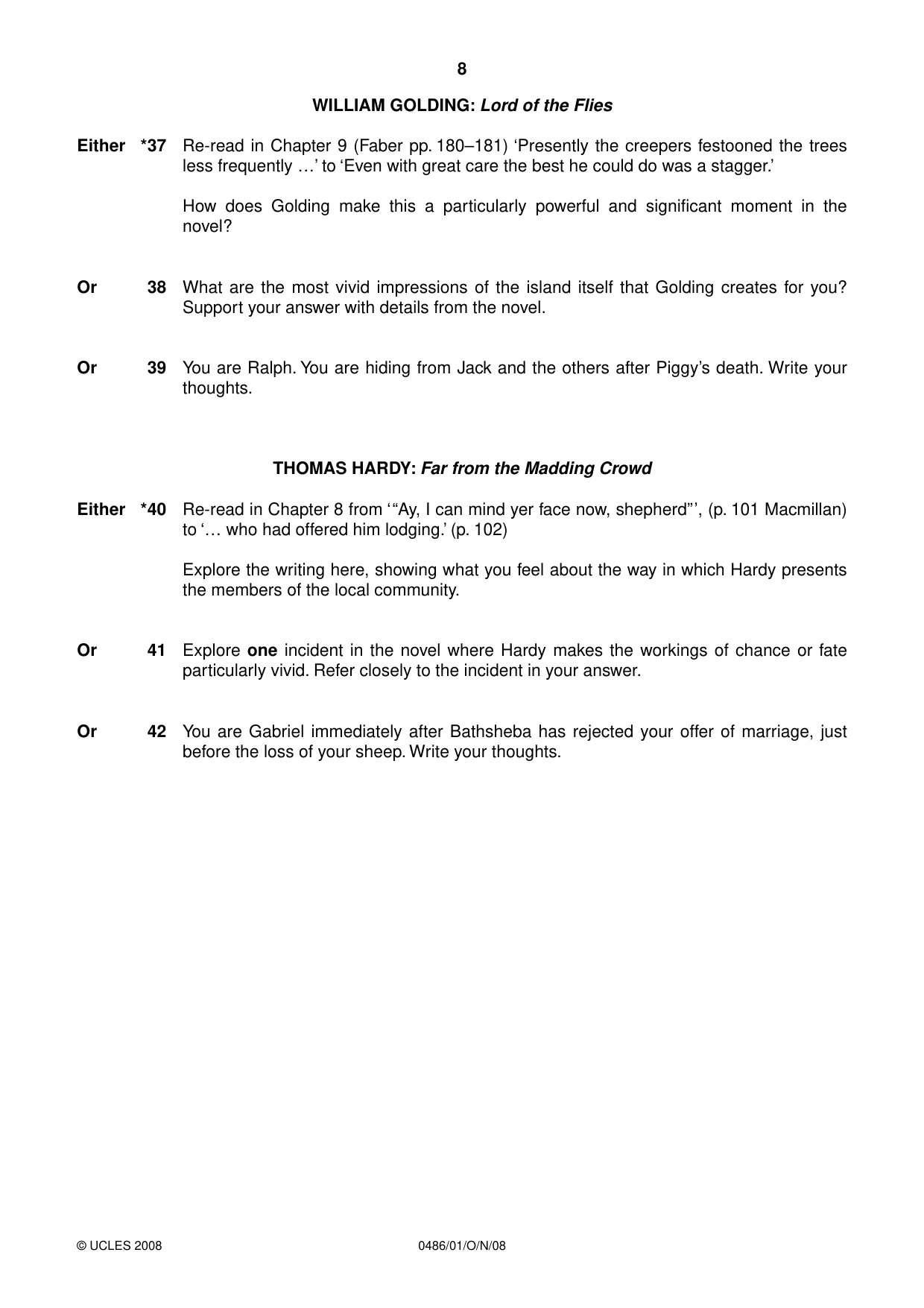 Cambridge IGCSE English - Literature 0486 2008 Oct/Nov Paper 1 · Variant 1 question paper, page 8 of 12