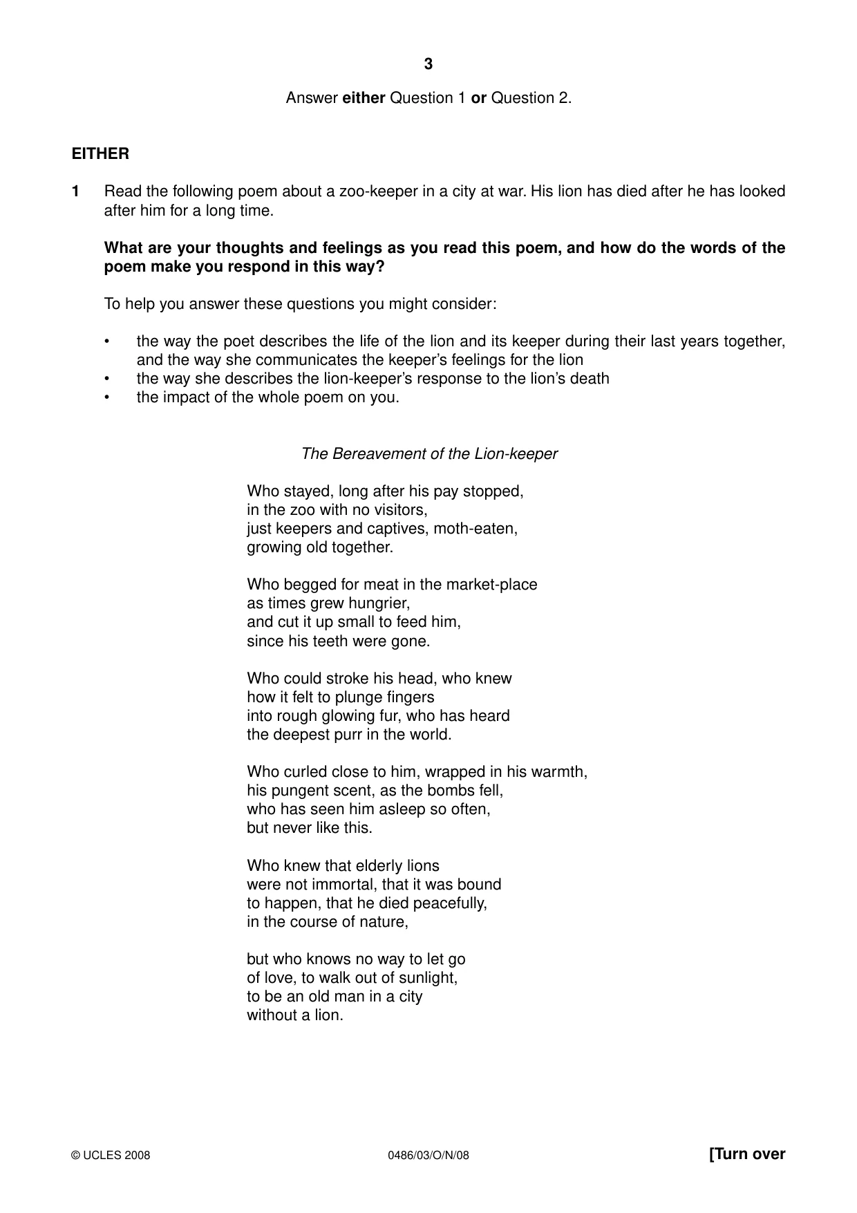 Cambridge IGCSE English - Literature 0486 2008 Oct/Nov Paper 3 · Variant 1 question paper, page 3 of 8